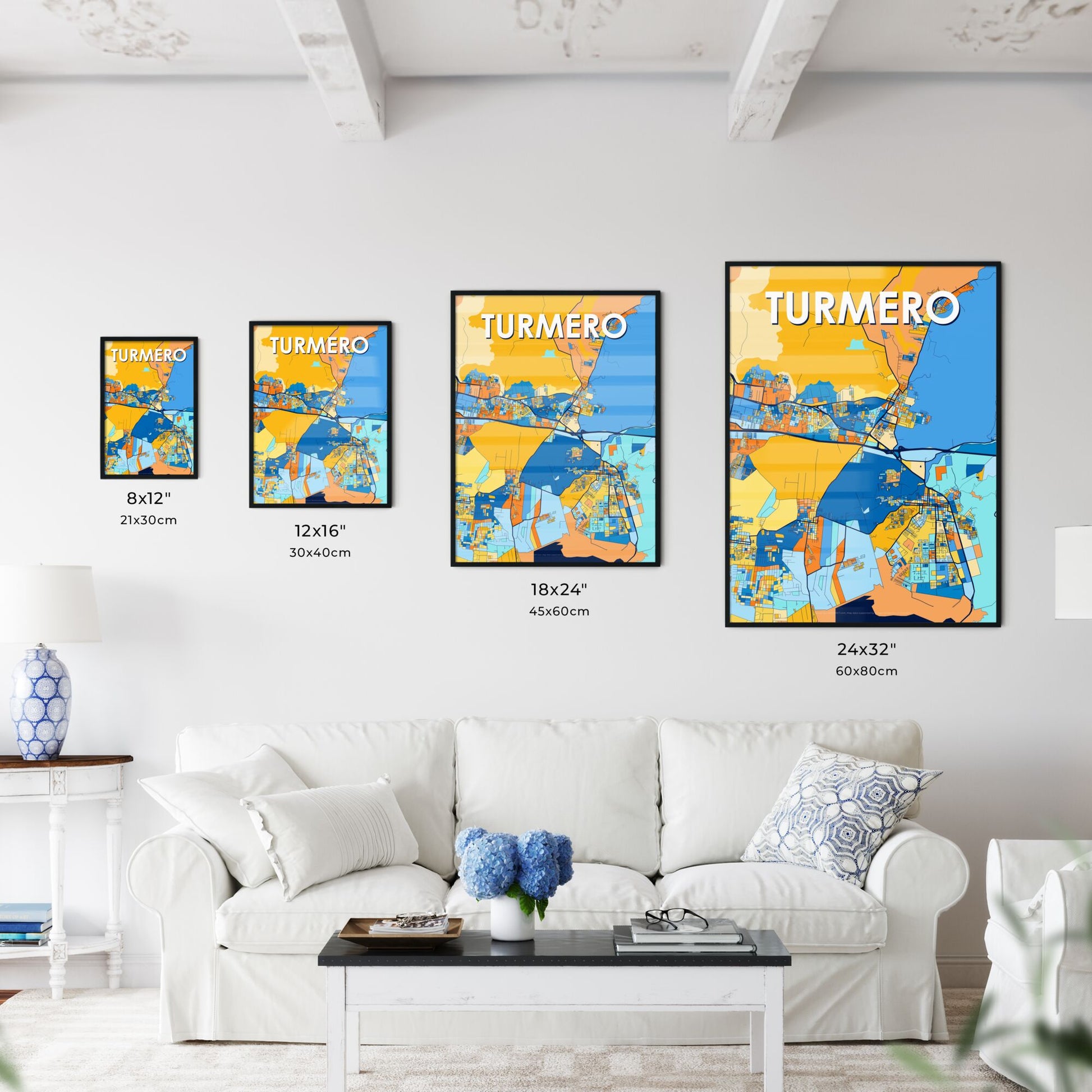 TURMERO VENEZUELA Vibrant Colorful Art Map Poster Blue Orange