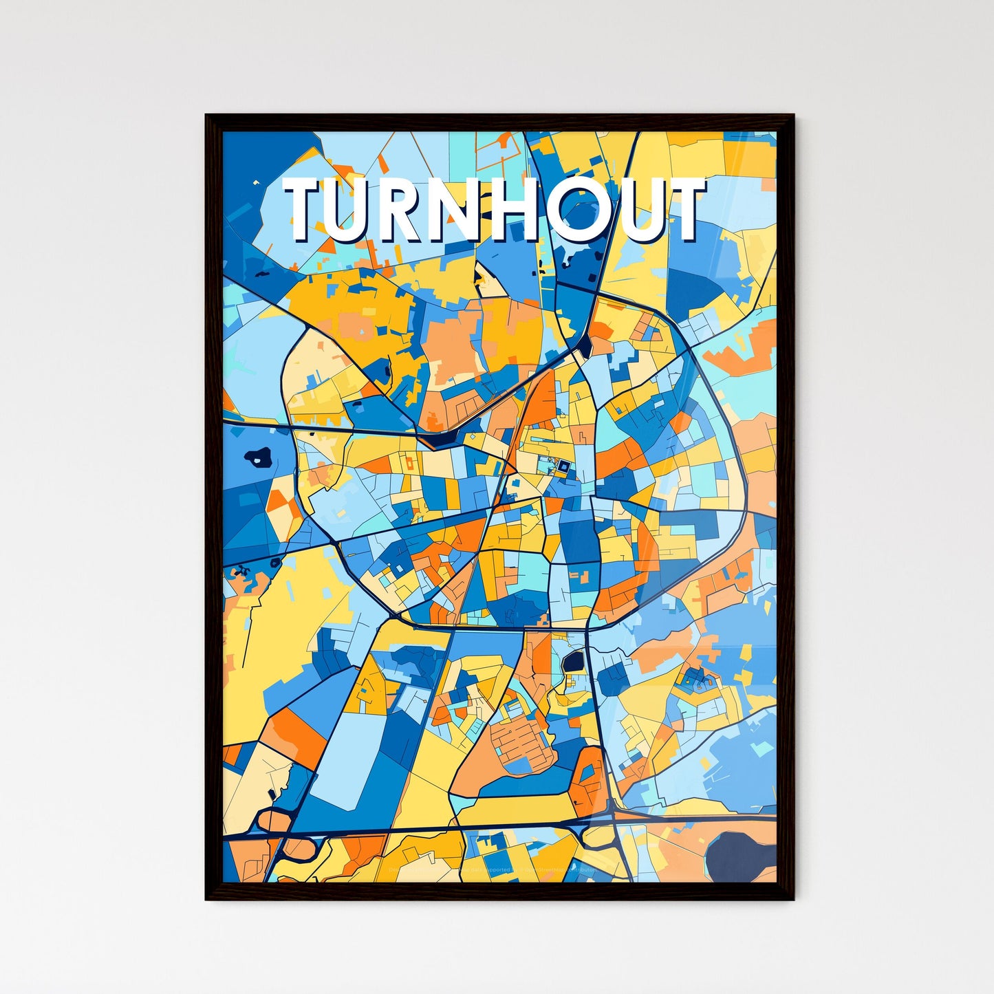 TURNHOUT BELGIUM Vibrant Colorful Art Map Poster Blue Orange