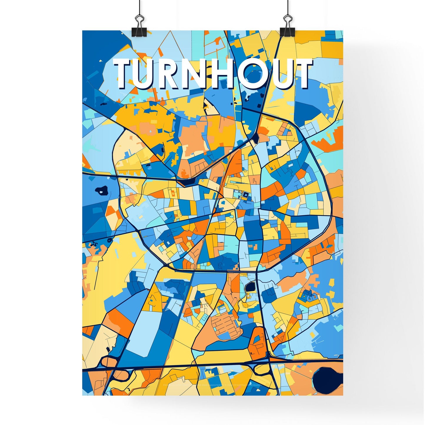 TURNHOUT BELGIUM Vibrant Colorful Art Map Poster Blue Orange