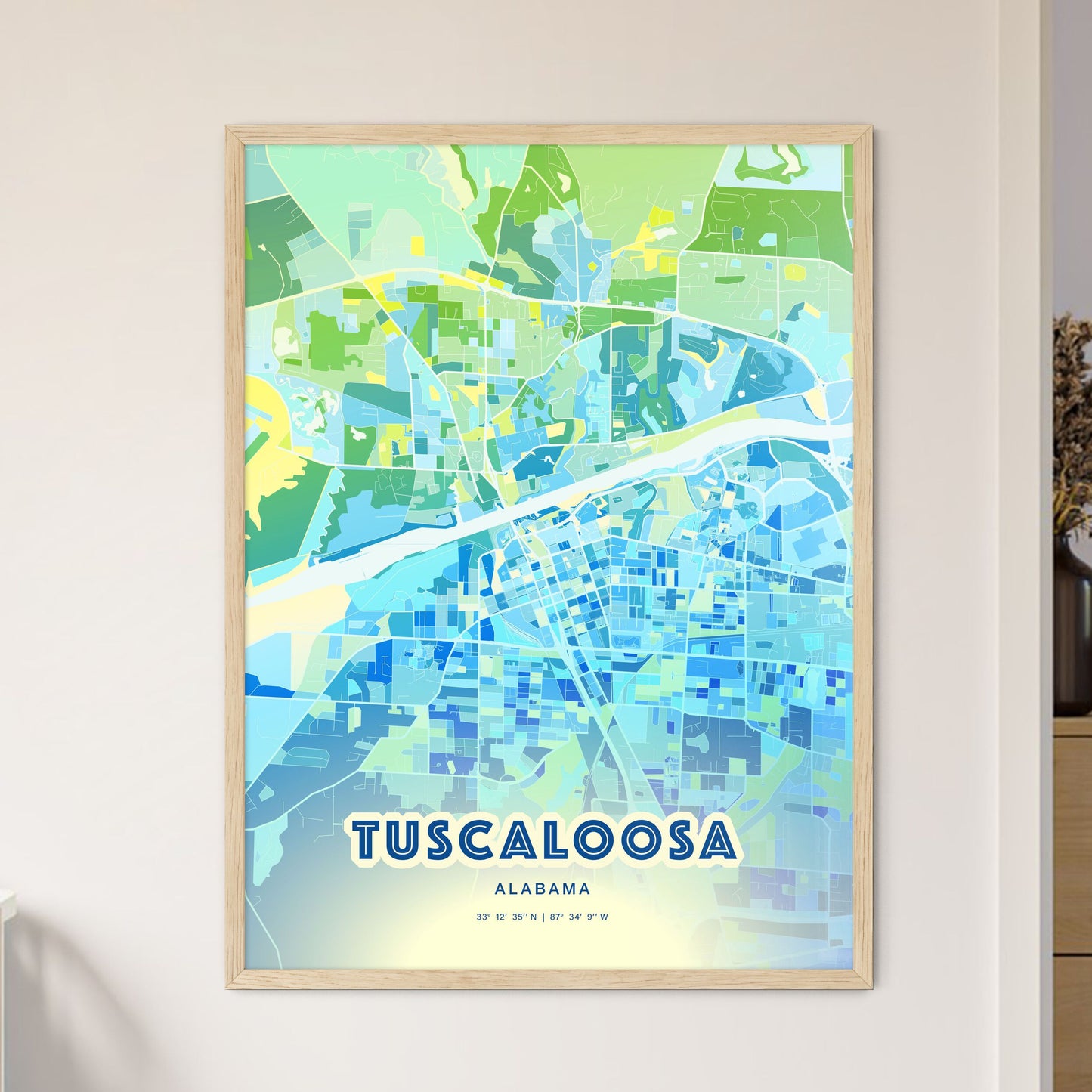 Colorful Tuscaloosa Alabama Fine Art Map Cool Blue