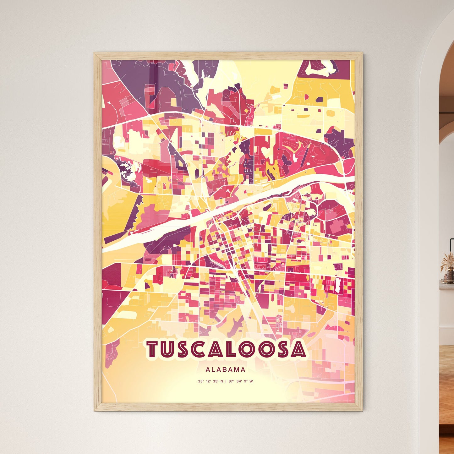 Colorful Tuscaloosa Alabama Fine Art Map Hot Red