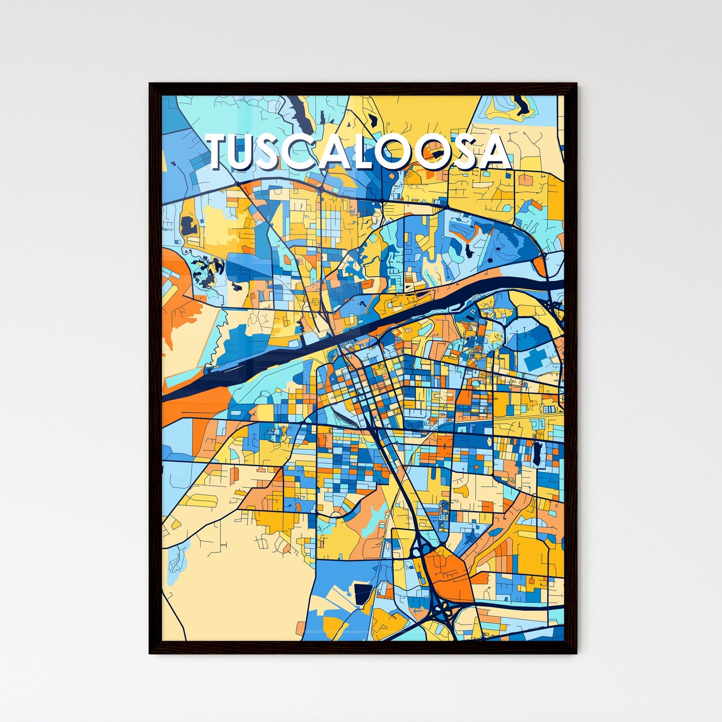 TUSCALOOSA ALABAMA Vibrant Colorful Art Map Poster Blue Orange