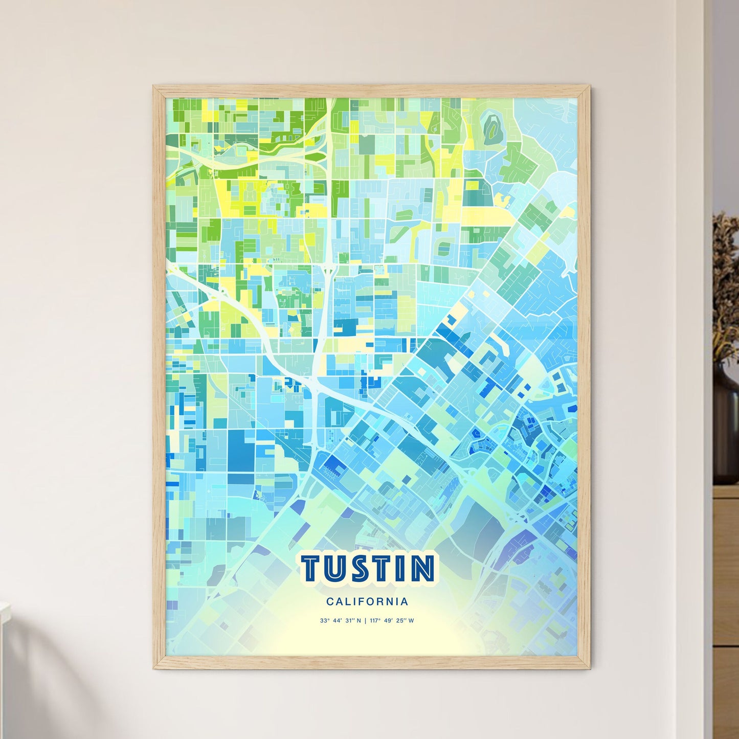 Colorful Tustin California Fine Art Map Cool Blue