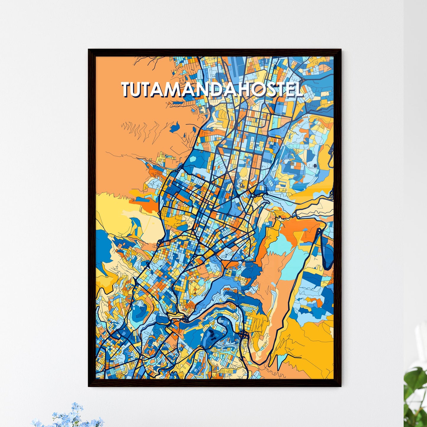 TUTAMANDAHOSTEL ECUADOR Vibrant Colorful Art Map Poster Blue Orange