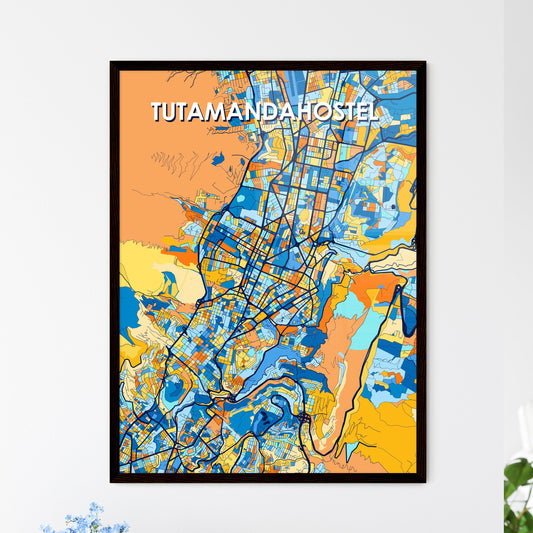 TUTAMANDAHOSTEL ECUADOR Vibrant Colorful Art Map Poster Blue Orange