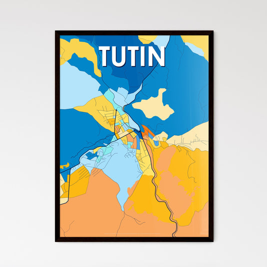 TUTIN SERBIA Vibrant Colorful Art Map Poster Blue Orange