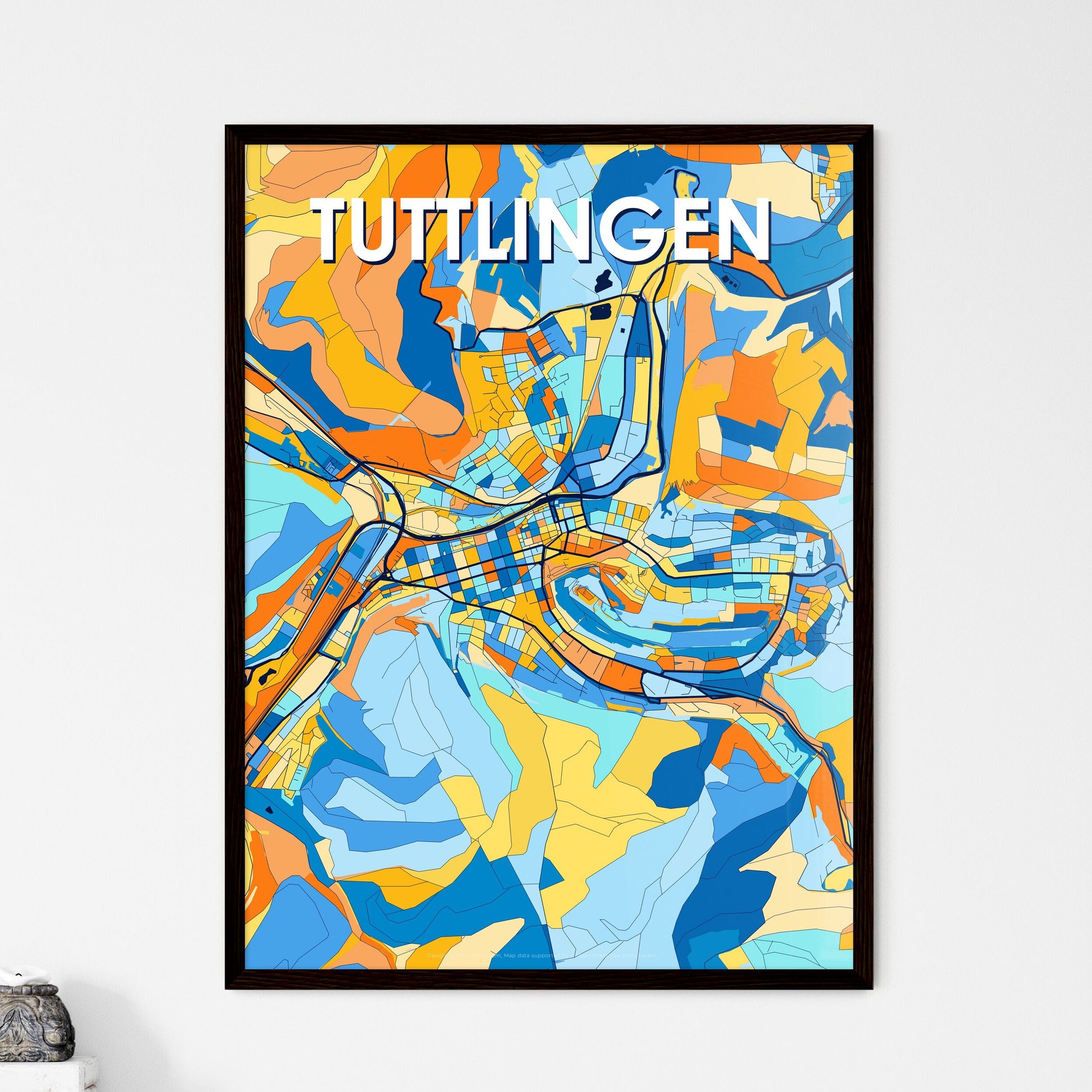 TUTTLINGEN GERMANY Vibrant Colorful Art Map Poster Blue Orange