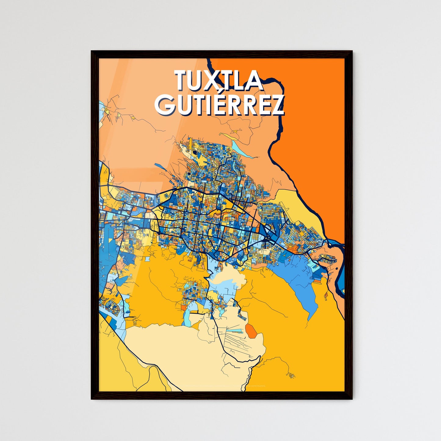 TUXTLA GUTIÉRREZ MEXICO Vibrant Colorful Art Map Poster Blue Orange