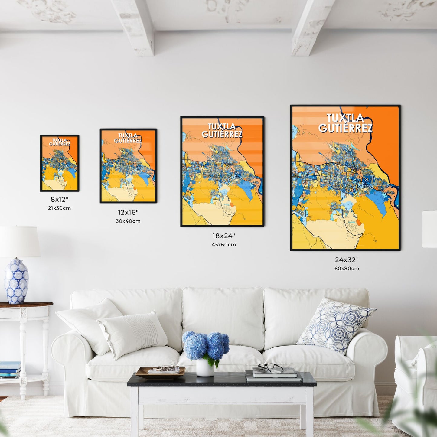 TUXTLA GUTIÉRREZ MEXICO Vibrant Colorful Art Map Poster Blue Orange