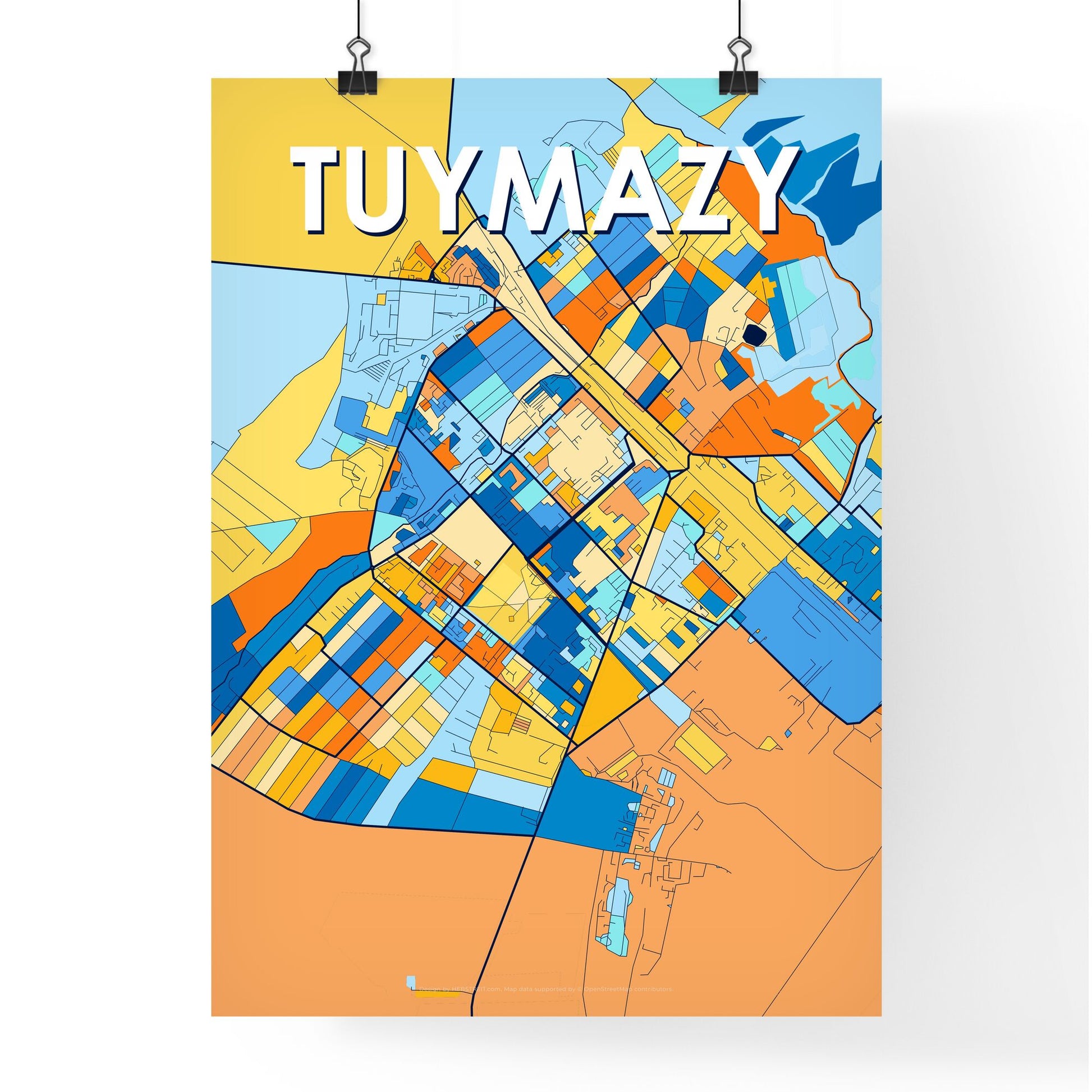 TUYMAZY RUSSIA Vibrant Colorful Art Map Poster Blue Orange