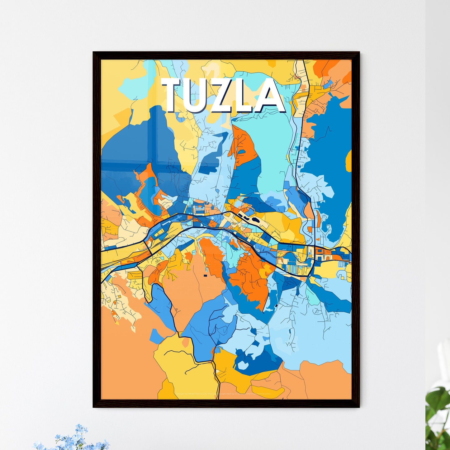 TUZLA BOSNIA AND HERZEGOVINA Vibrant Colorful Art Map Poster Blue Orange