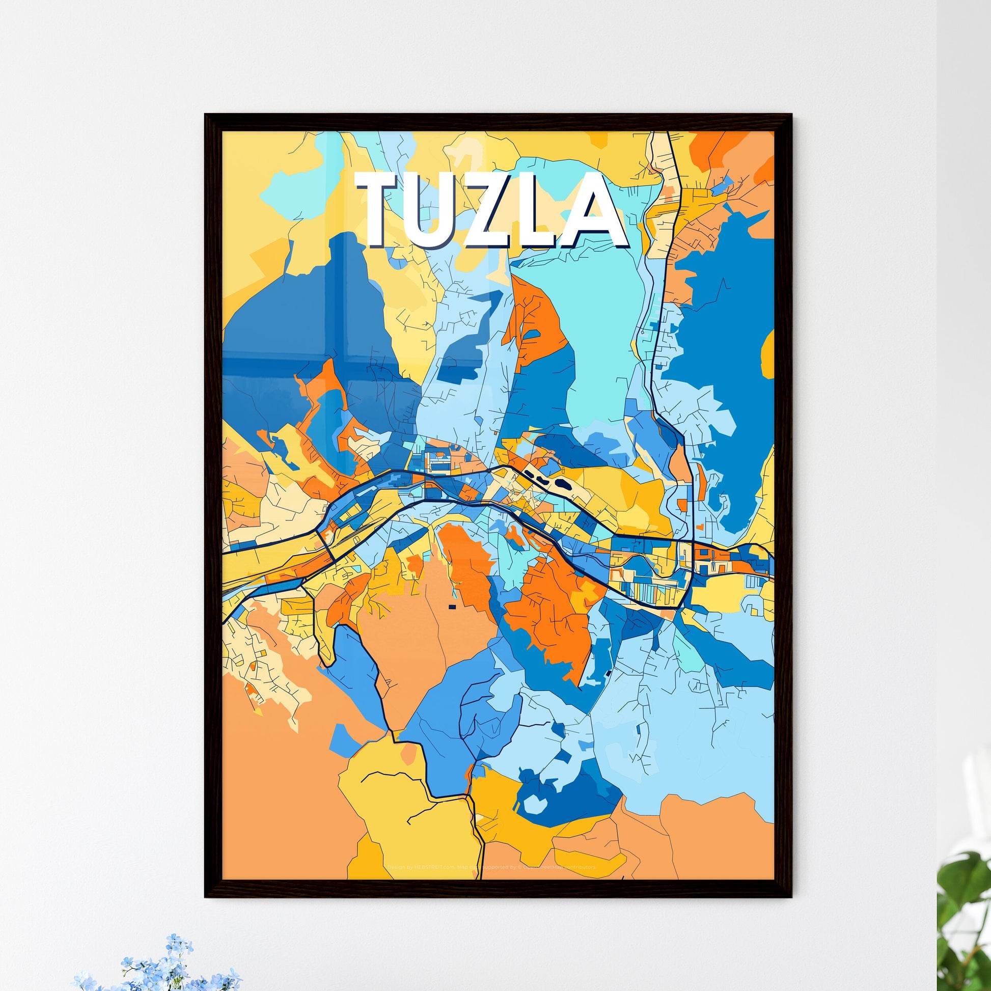 TUZLA BOSNIA AND HERZEGOVINA Vibrant Colorful Art Map Poster Blue Orange