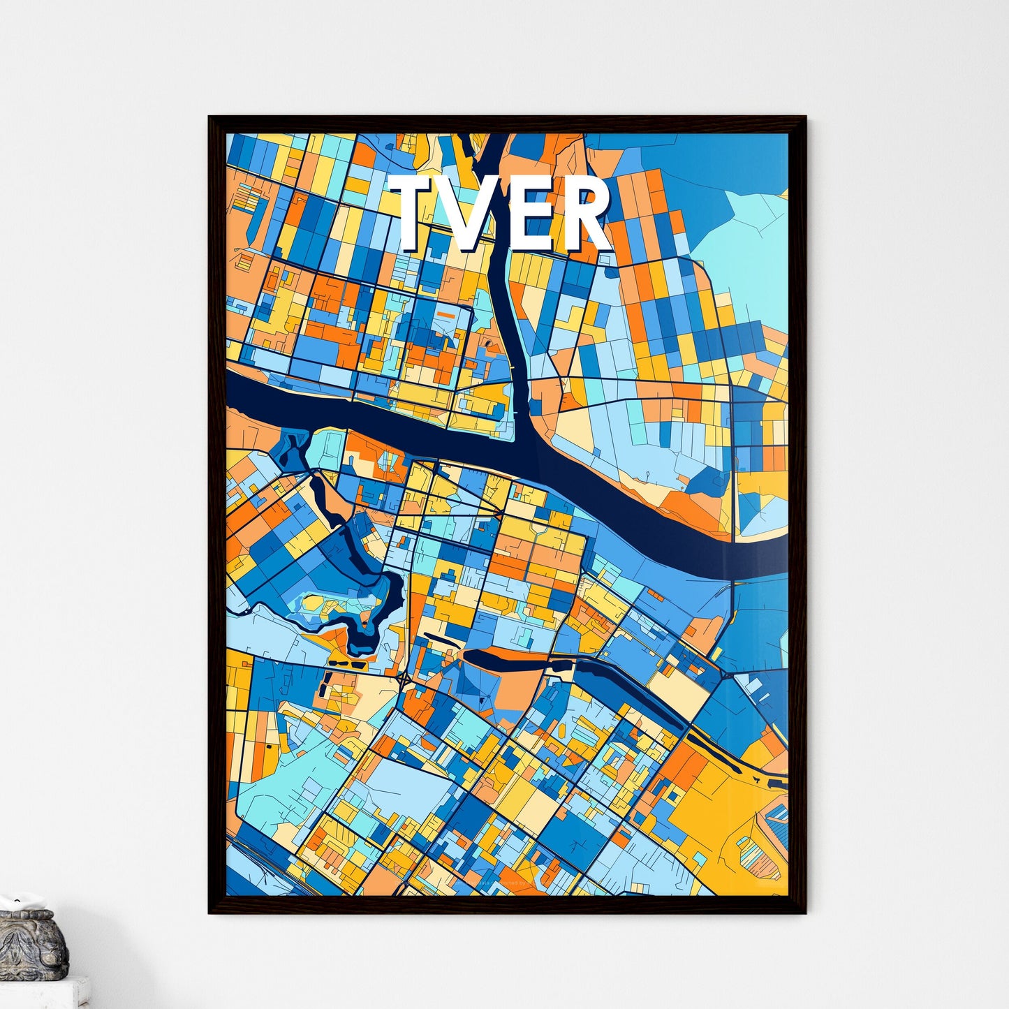 TVER RUSSIA Vibrant Colorful Art Map Poster Blue Orange