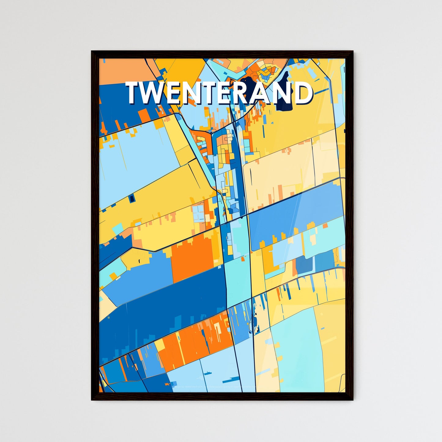 TWENTERAND NETHERLANDS Vibrant Colorful Art Map Poster Blue Orange