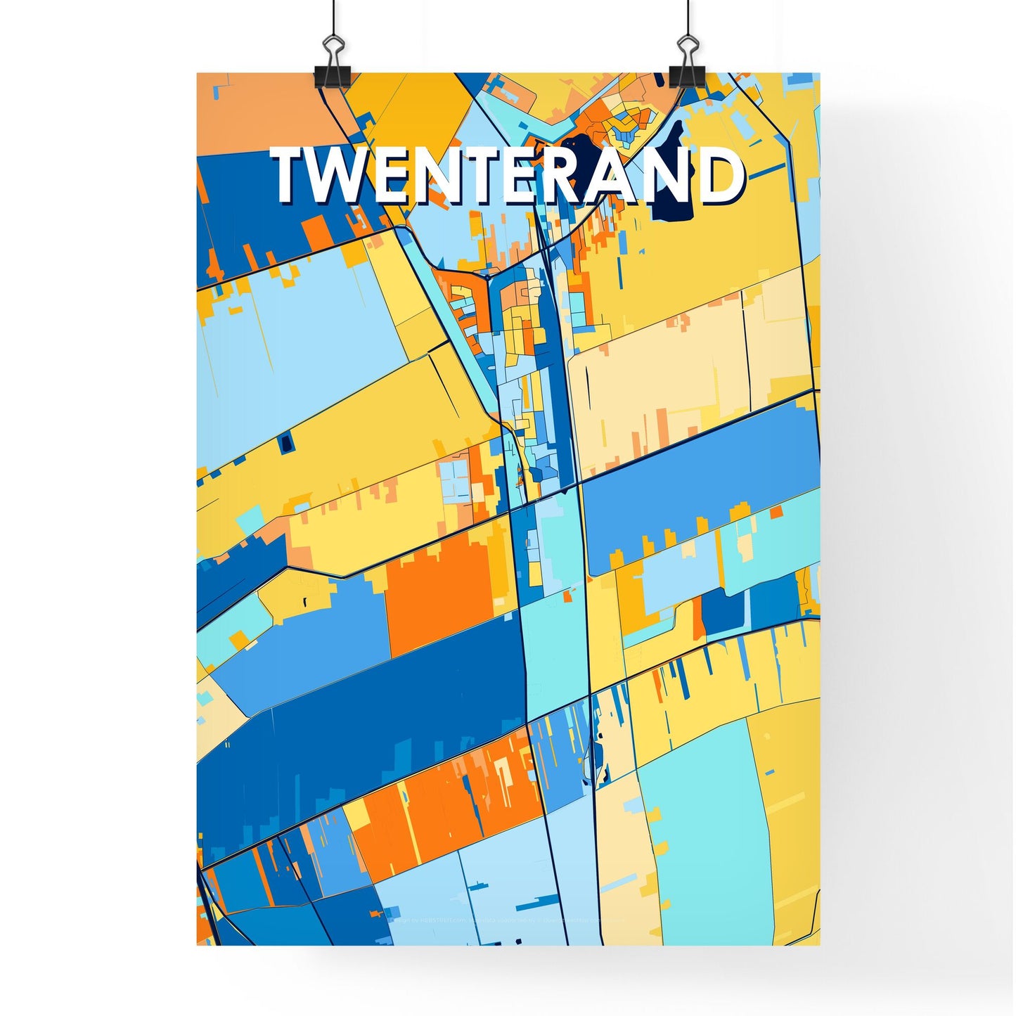 TWENTERAND NETHERLANDS Vibrant Colorful Art Map Poster Blue Orange