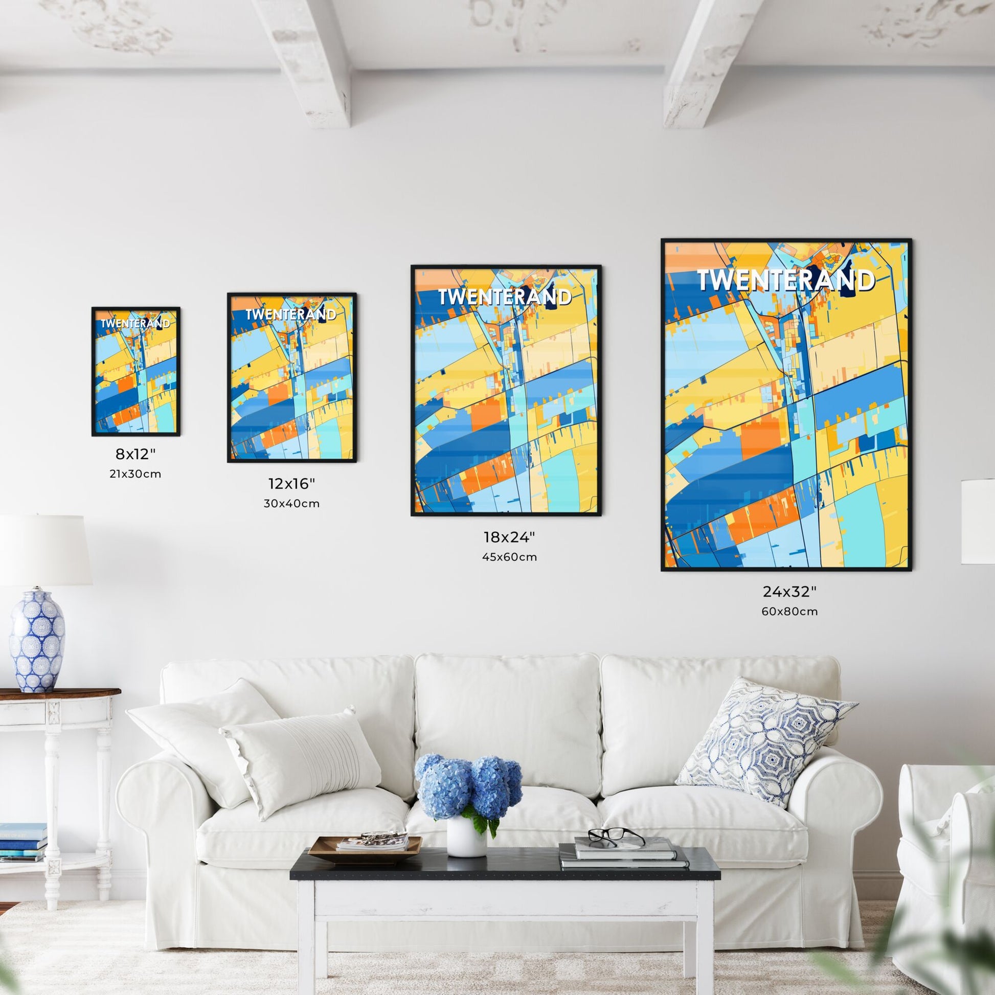 TWENTERAND NETHERLANDS Vibrant Colorful Art Map Poster Blue Orange