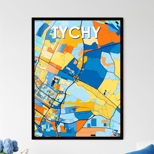 TYCHY POLAND Vibrant Colorful Art Map Poster Blue Orange