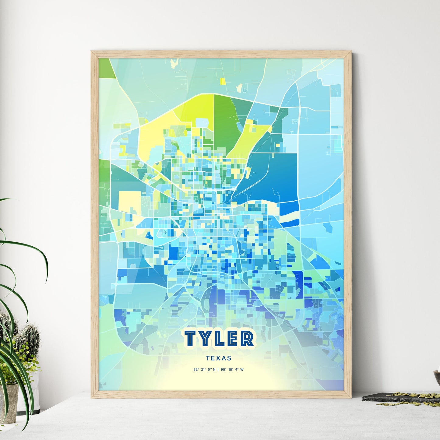 Colorful Tyler Texas Fine Art Map Cool Blue
