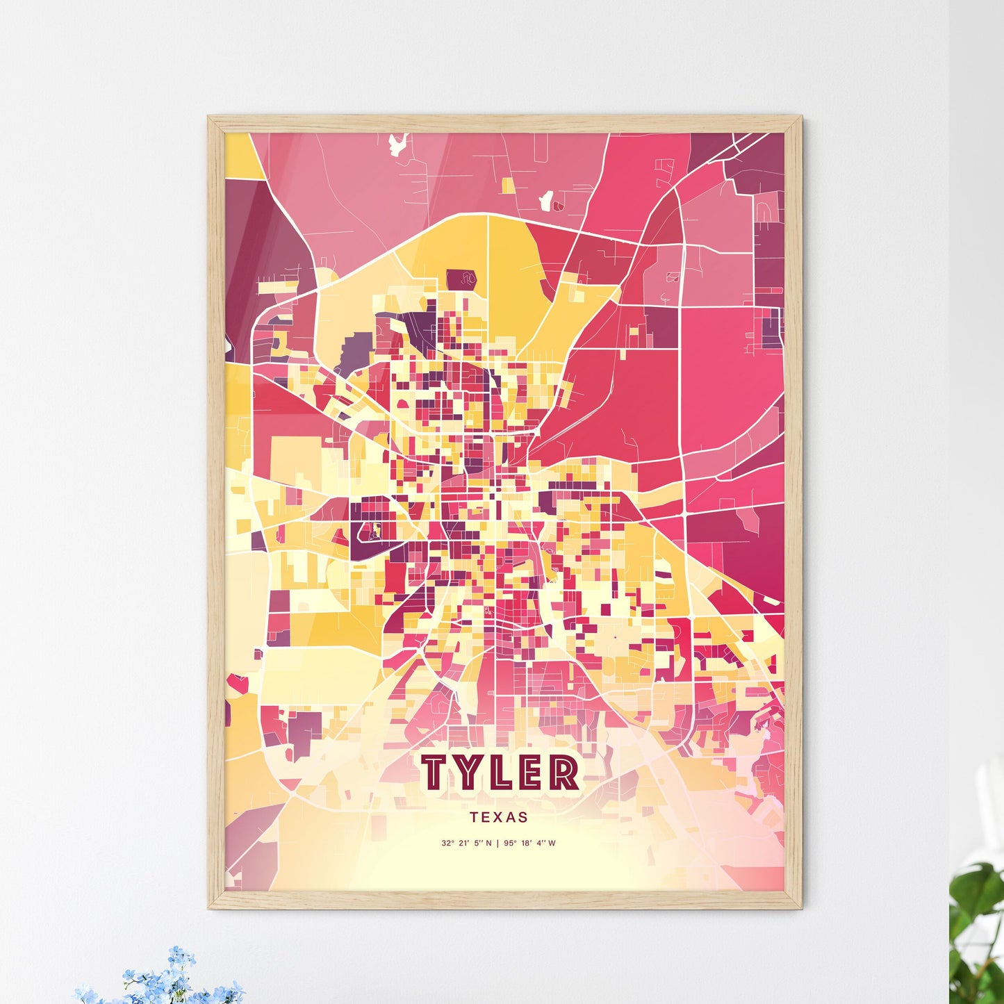 Colorful Tyler Texas Fine Art Map Hot Red