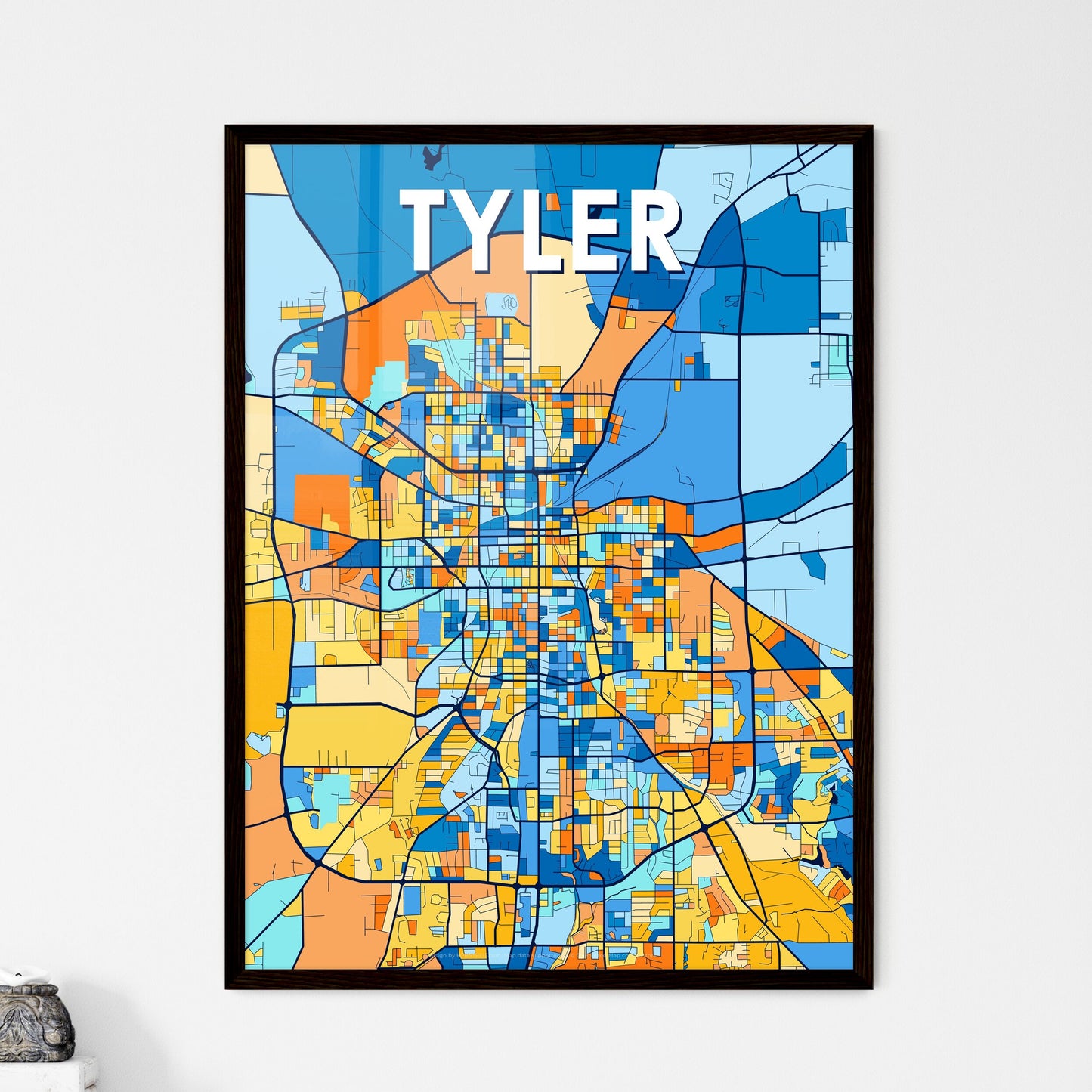 TYLER TEXAS Vibrant Colorful Art Map Poster Blue Orange