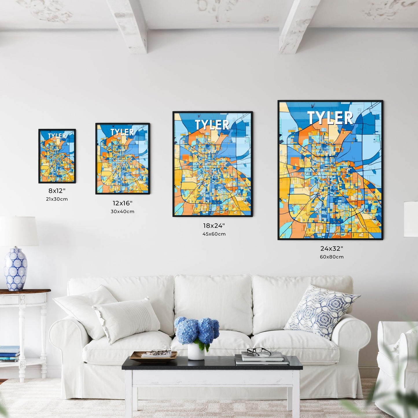 TYLER TEXAS Vibrant Colorful Art Map Poster Blue Orange