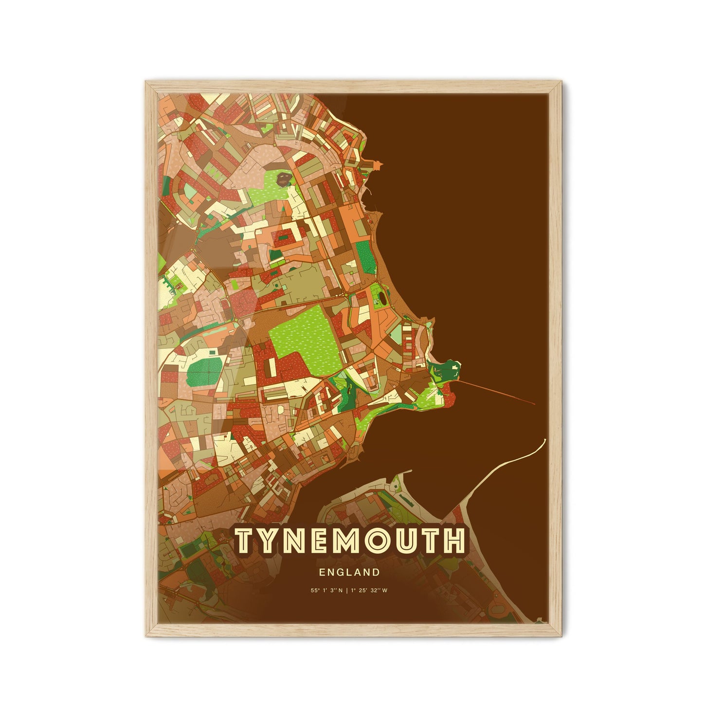 Colorful Tynemouth England Fine Art Map Farmhouse