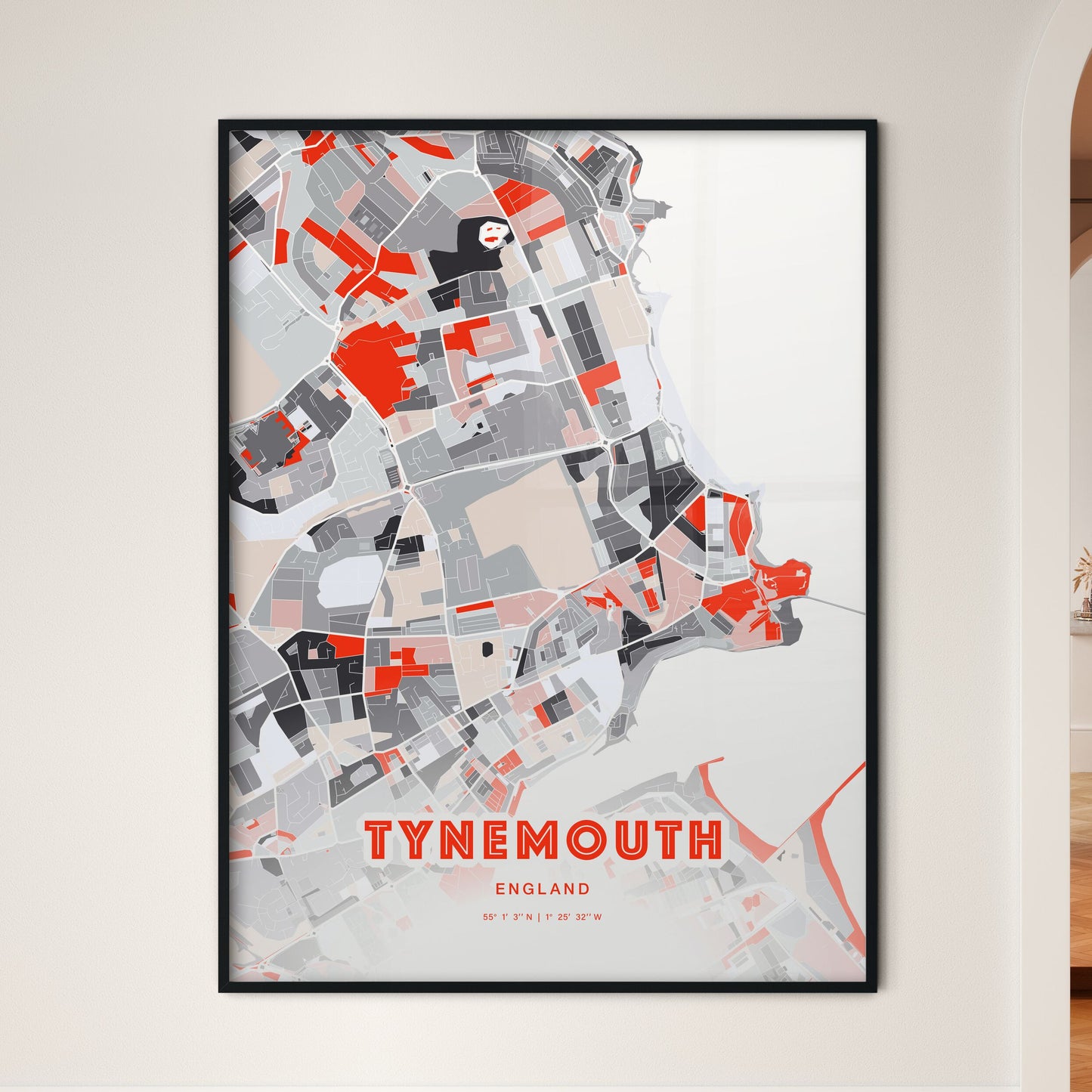Colorful Tynemouth England Fine Art Map Modern Expressive