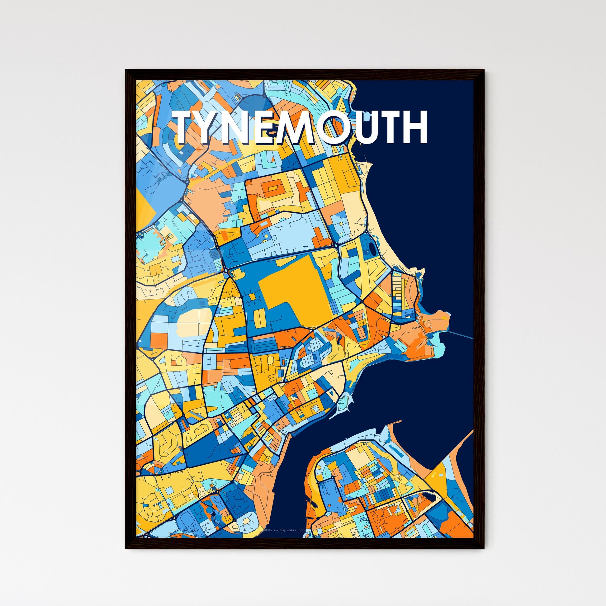 TYNEMOUTH ENGLAND Vibrant Colorful Art Map Poster Blue Orange