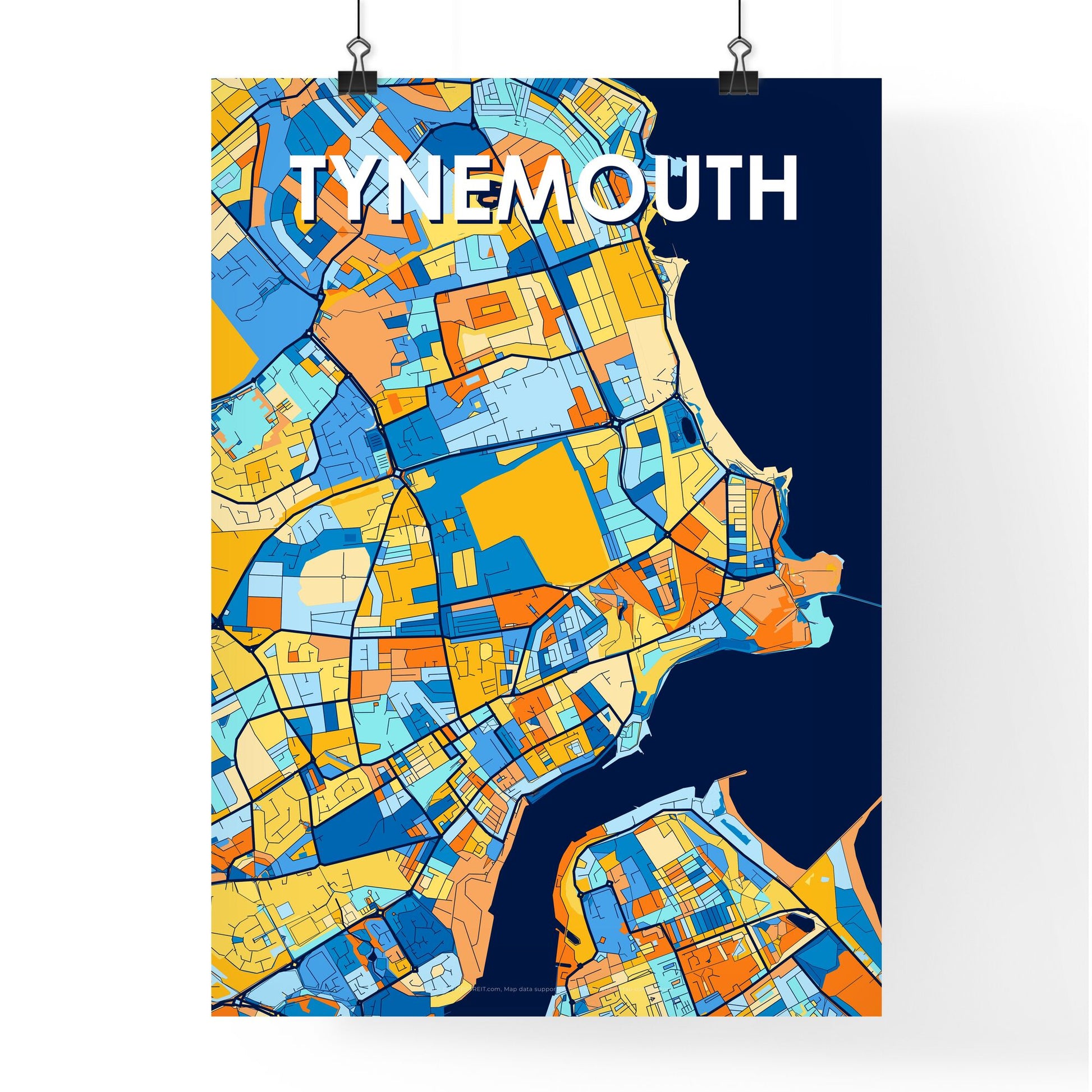 TYNEMOUTH ENGLAND Vibrant Colorful Art Map Poster Blue Orange