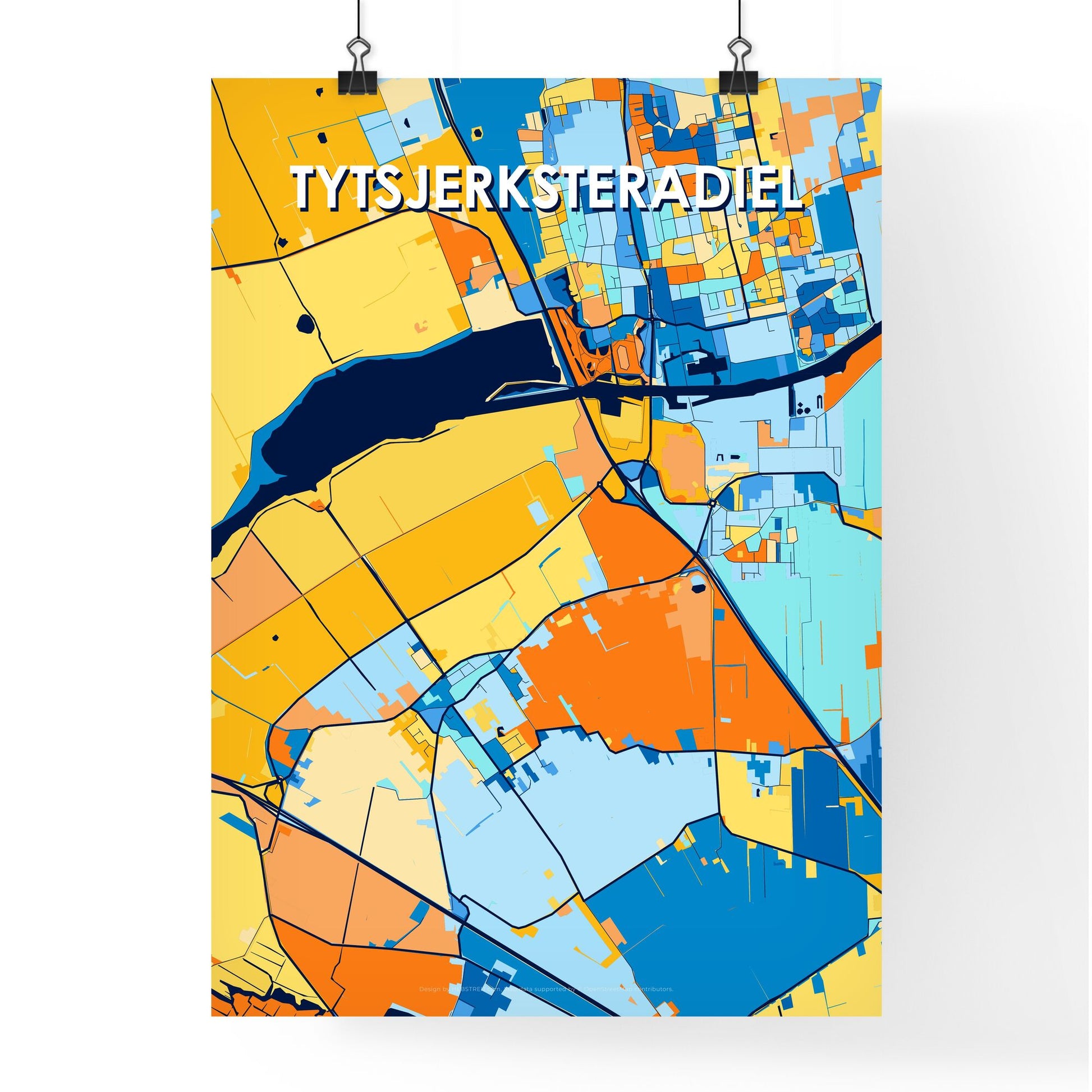 TYTSJERKSTERADIEL NETHERLANDS Vibrant Colorful Art Map Poster Blue Orange