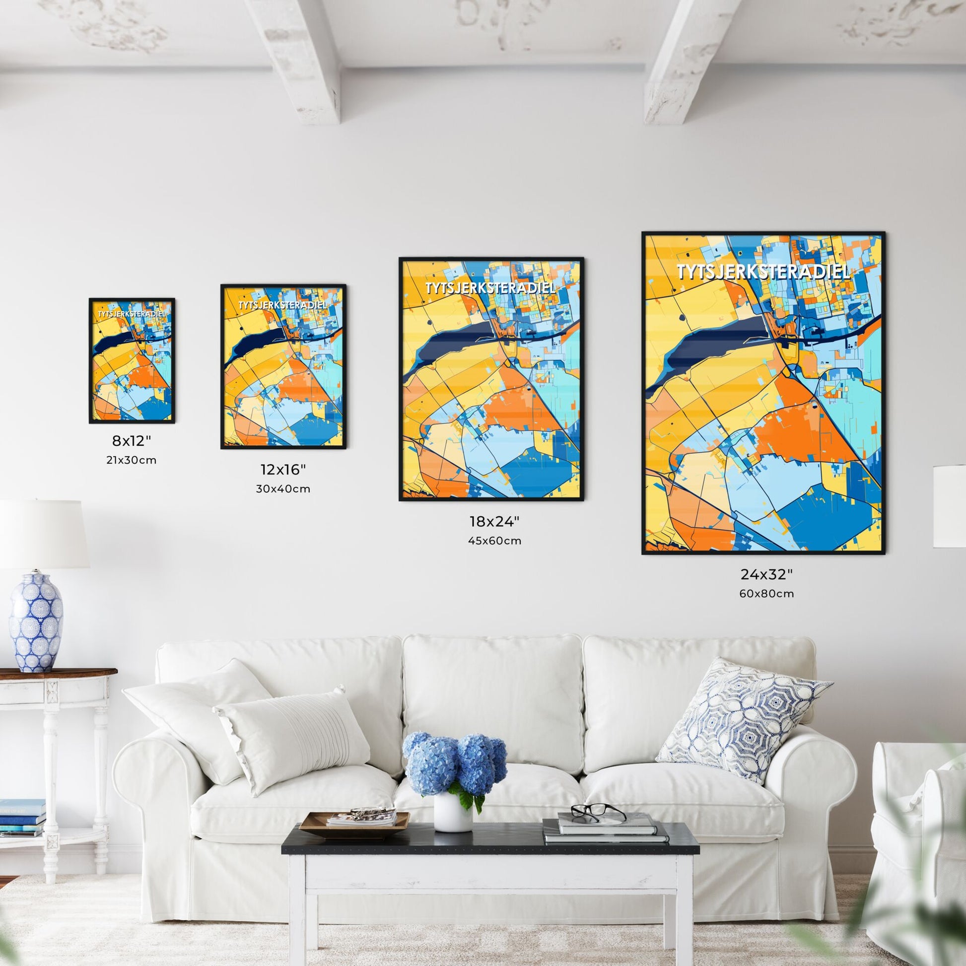 TYTSJERKSTERADIEL NETHERLANDS Vibrant Colorful Art Map Poster Blue Orange