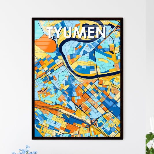 TYUMEN RUSSIA Vibrant Colorful Art Map Poster Blue Orange