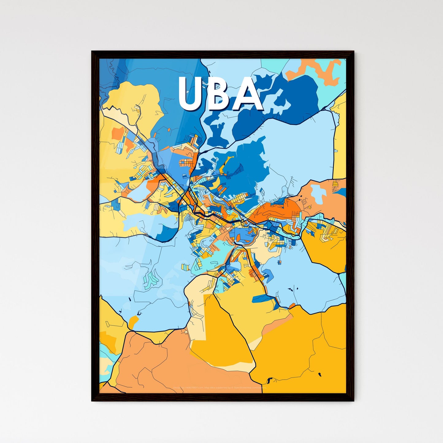 UBA BRAZIL Vibrant Colorful Art Map Poster Blue Orange