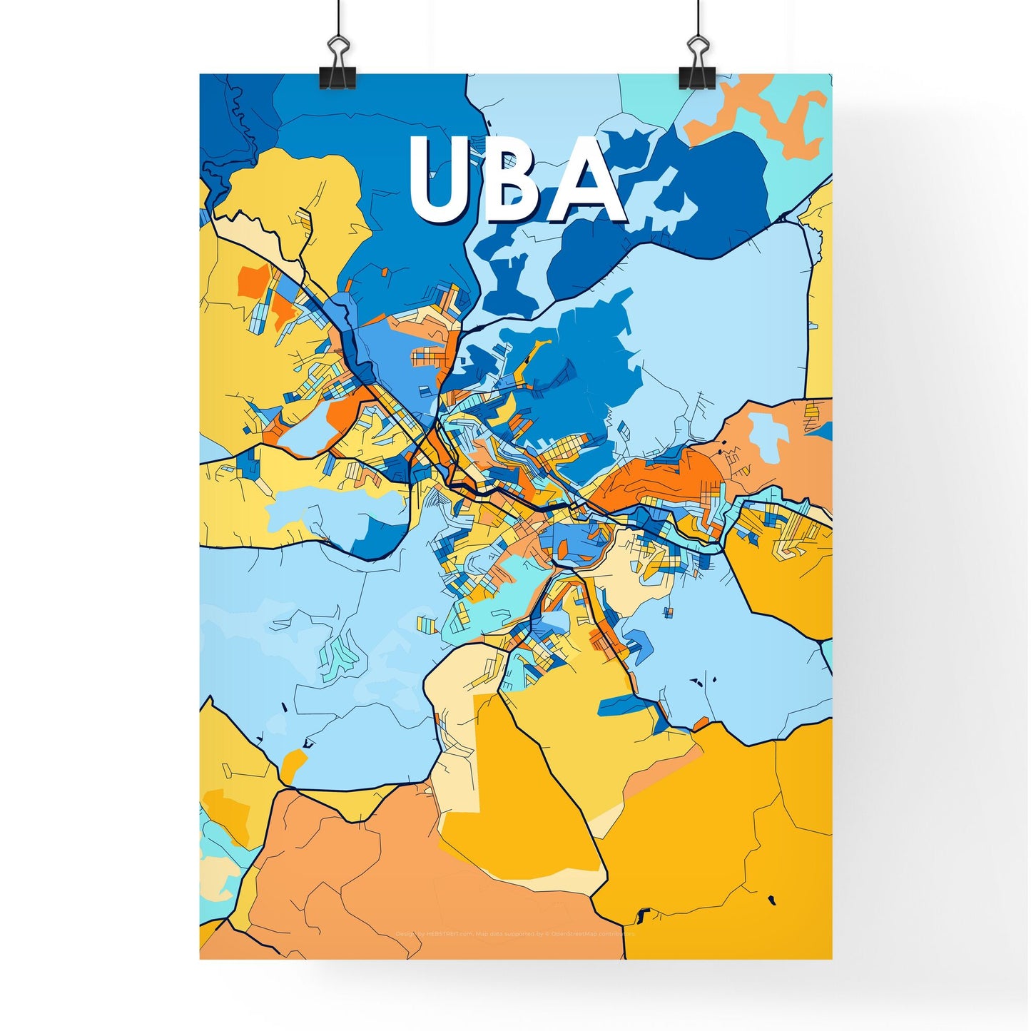 UBA BRAZIL Vibrant Colorful Art Map Poster Blue Orange