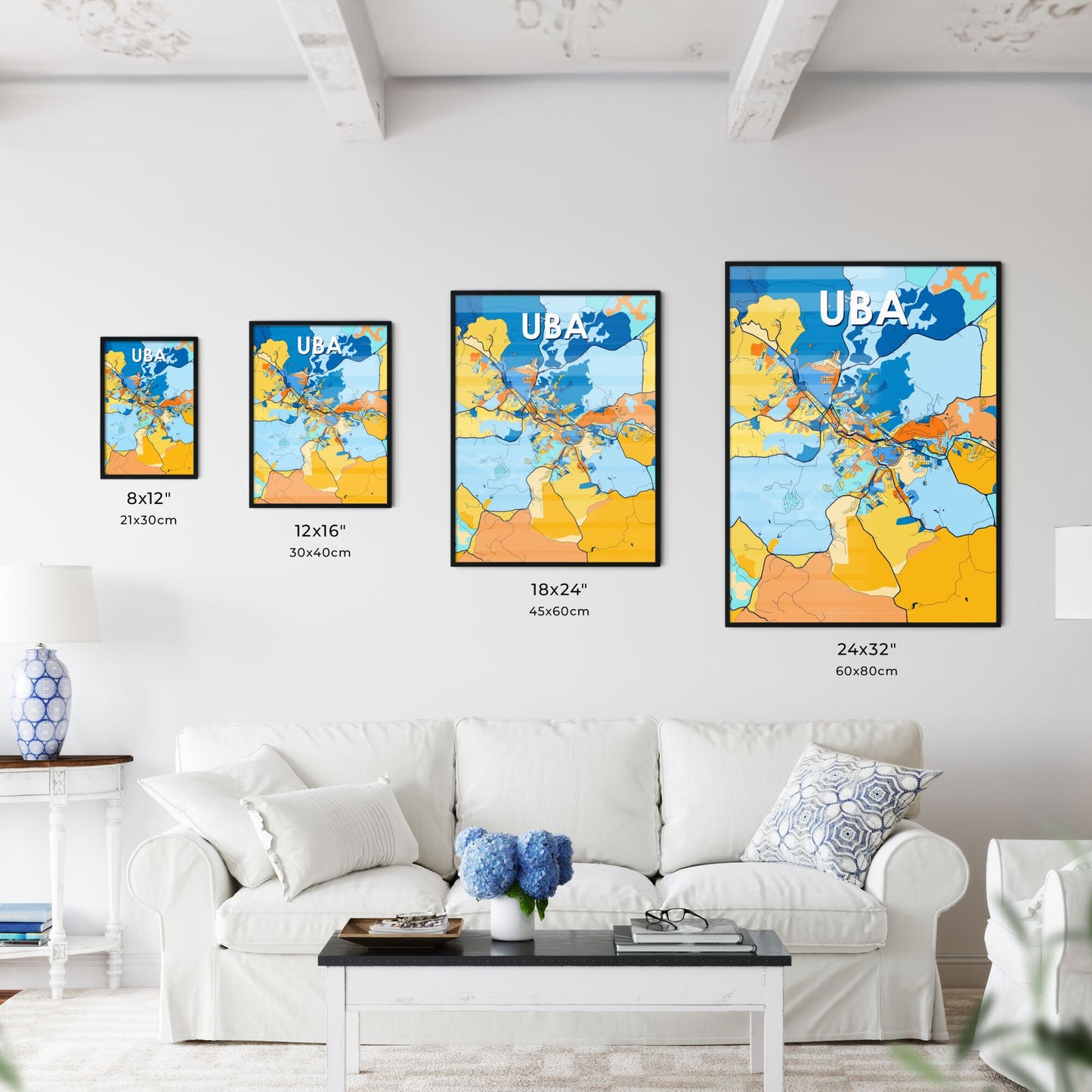 UBA BRAZIL Vibrant Colorful Art Map Poster Blue Orange