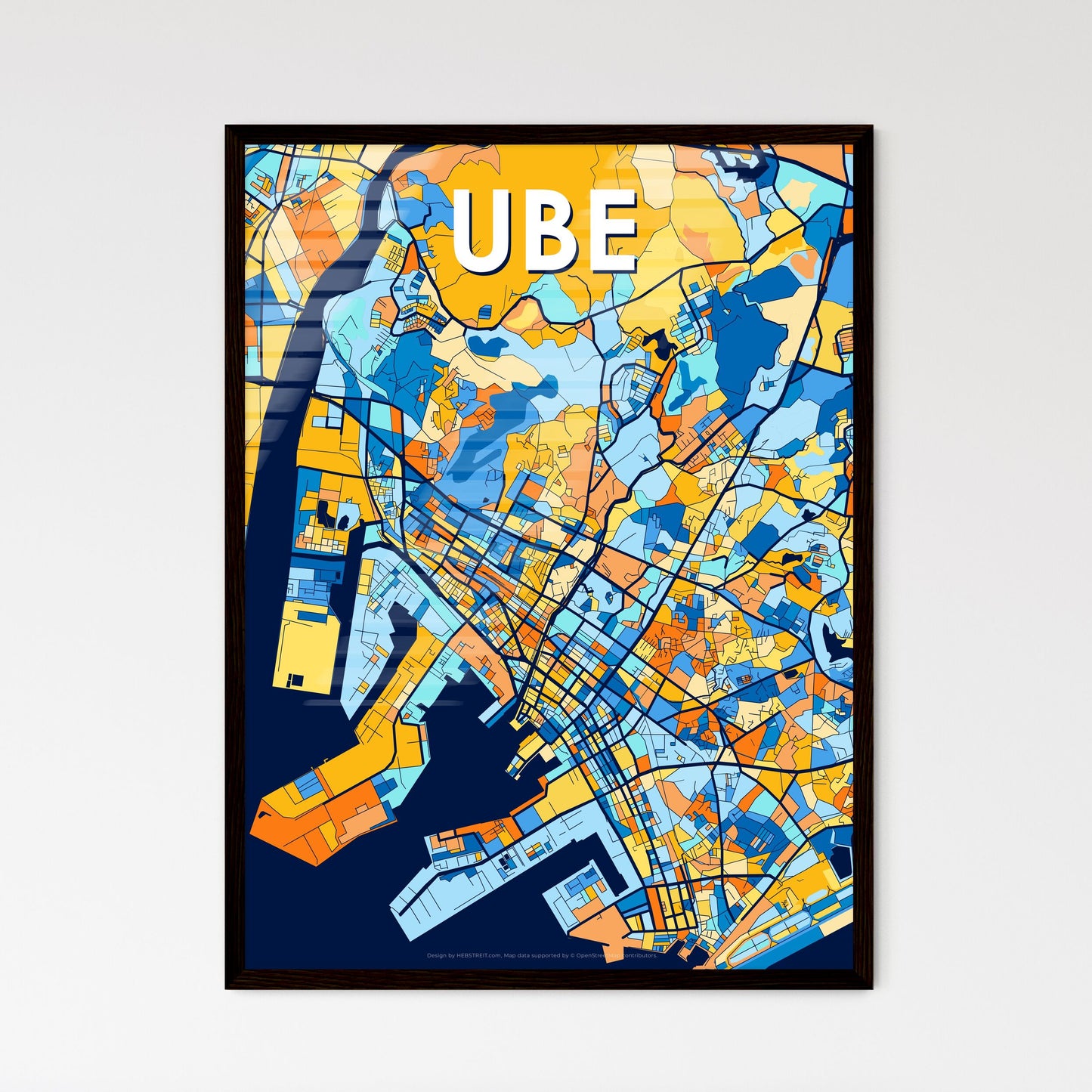 UBE JAPAN Vibrant Colorful Art Map Poster Blue Orange