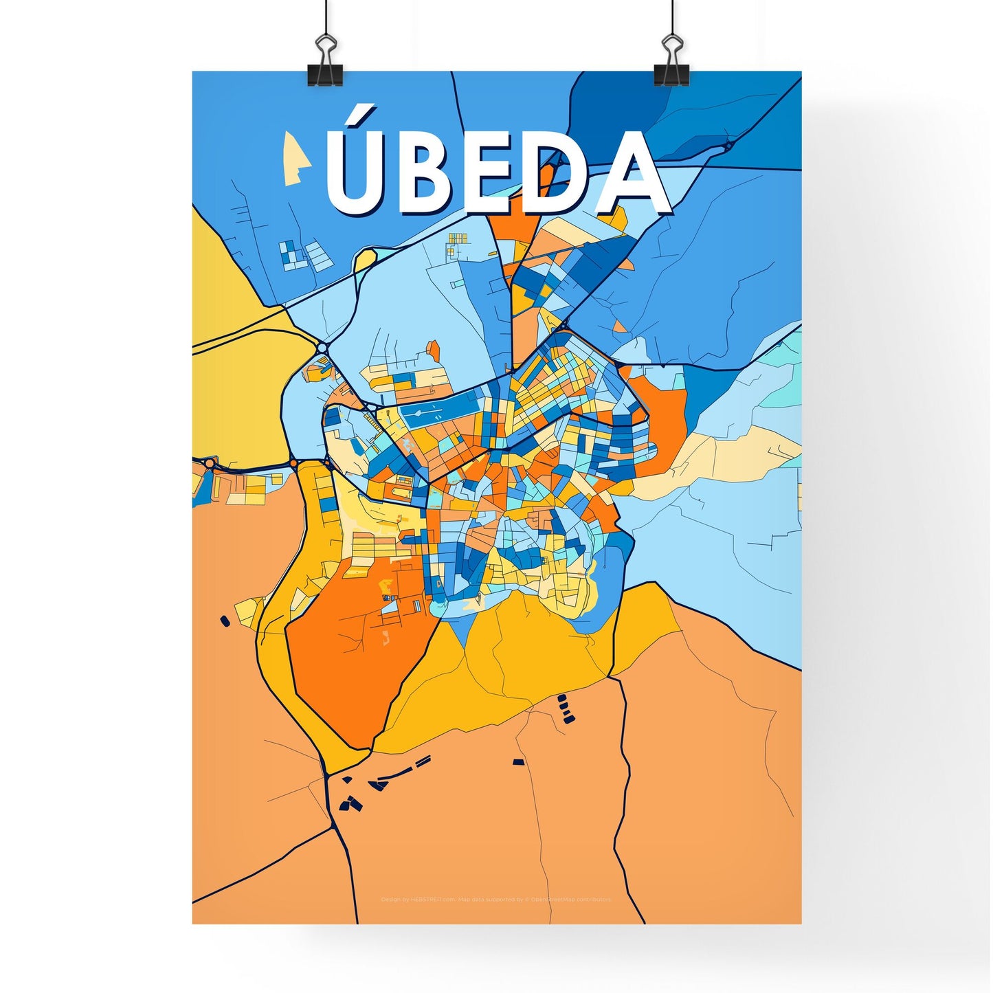 ÚBEDA SPAIN Vibrant Colorful Art Map Poster Blue Orange