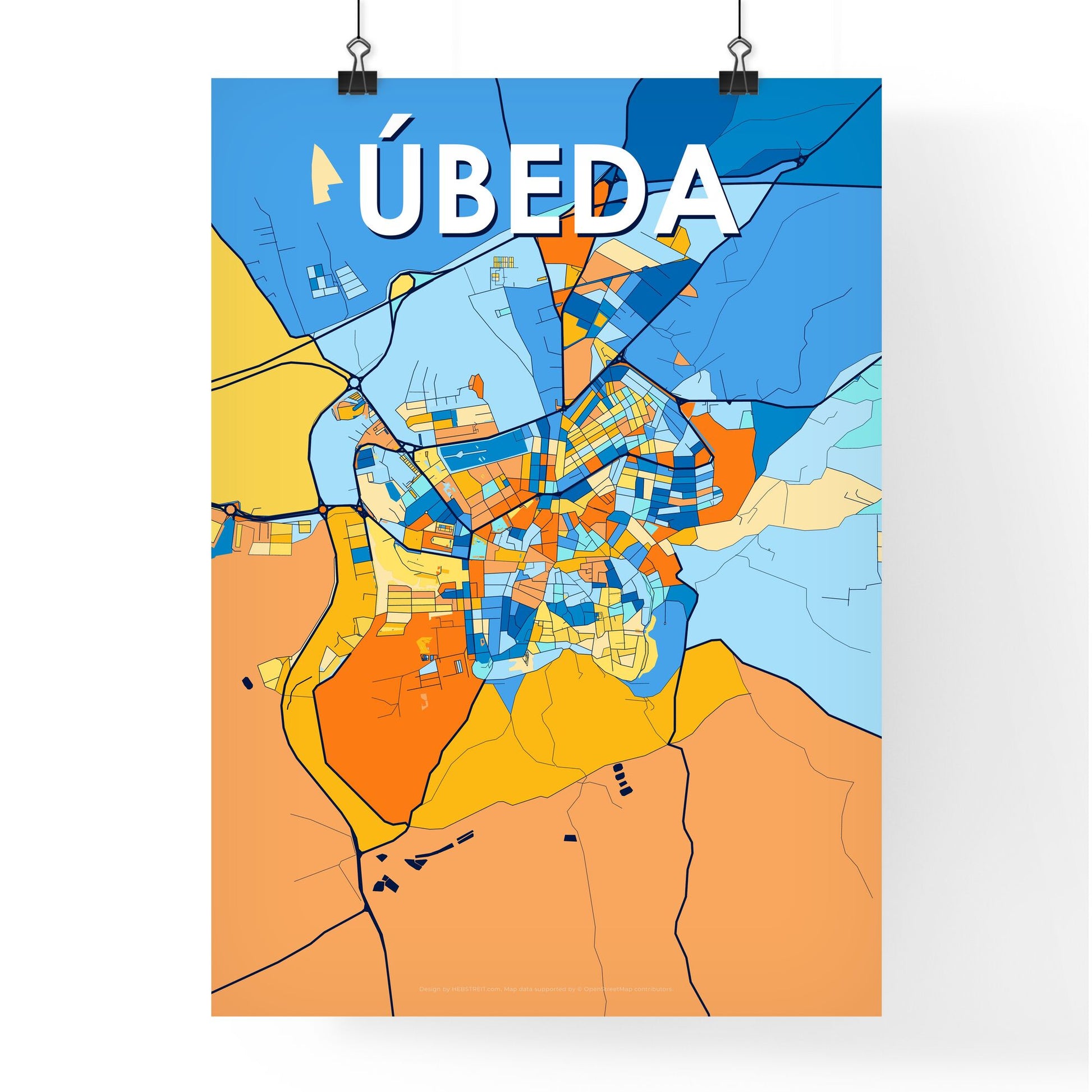 ÚBEDA SPAIN Vibrant Colorful Art Map Poster Blue Orange