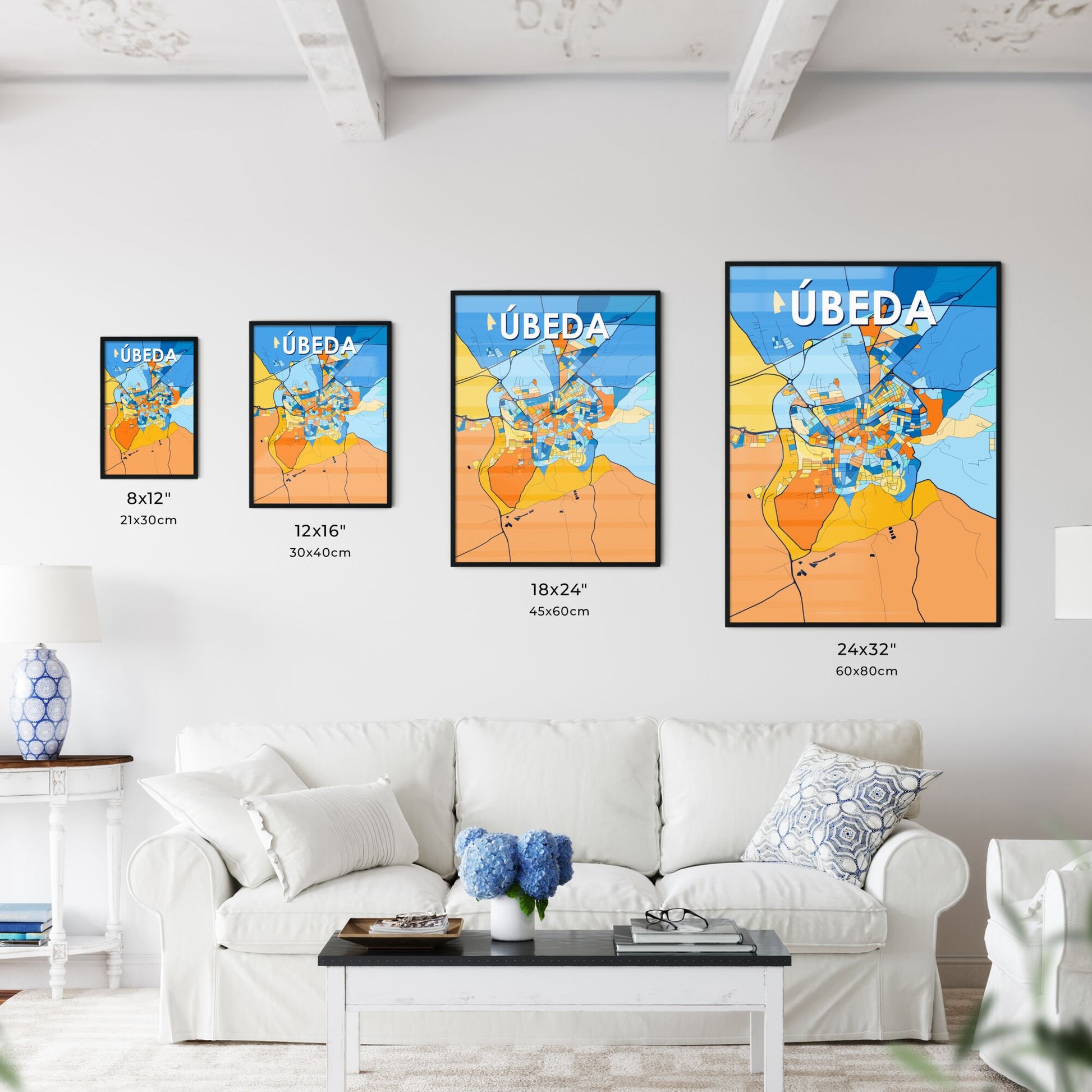 ÚBEDA SPAIN Vibrant Colorful Art Map Poster Blue Orange