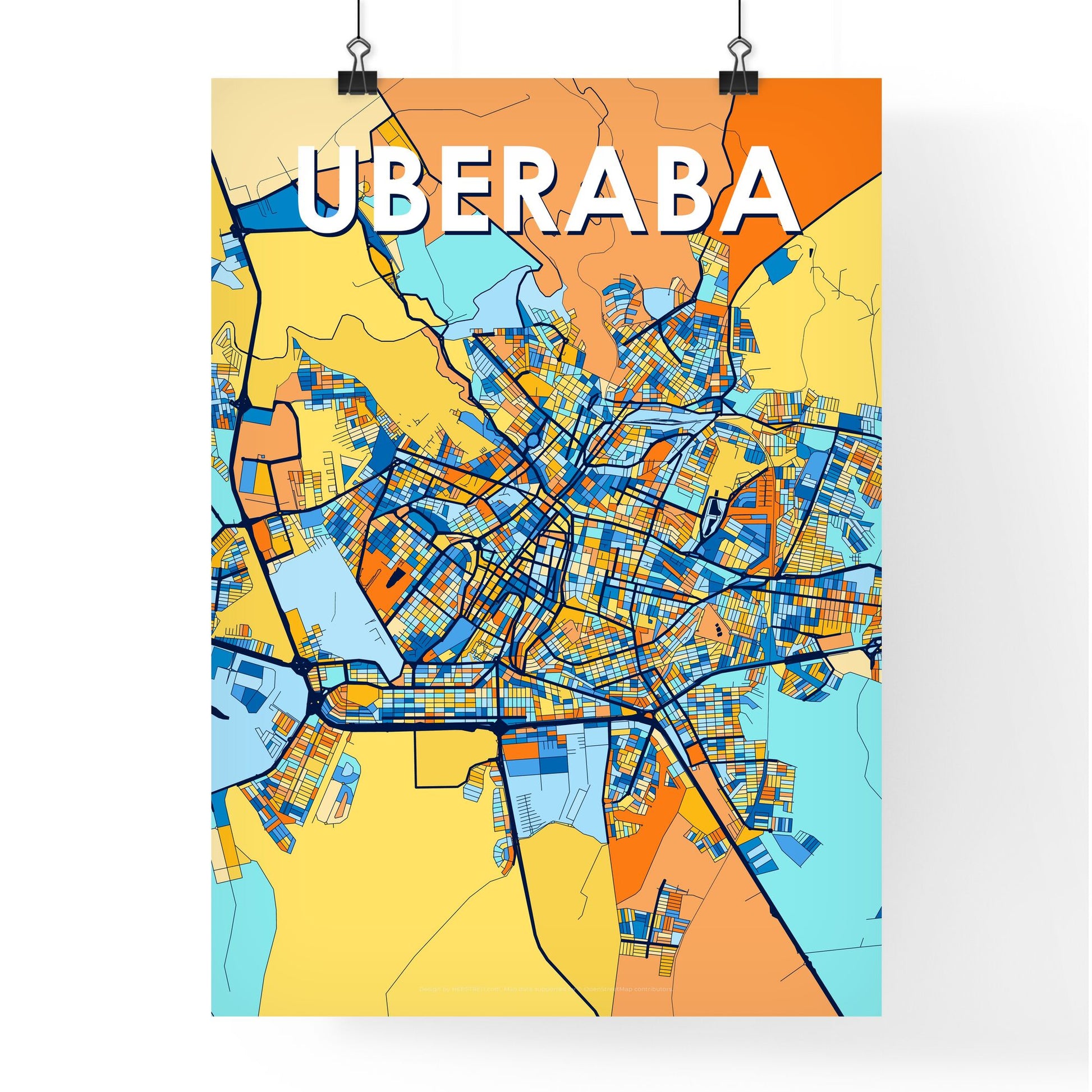 UBERABA BRAZIL Vibrant Colorful Art Map Poster Blue Orange