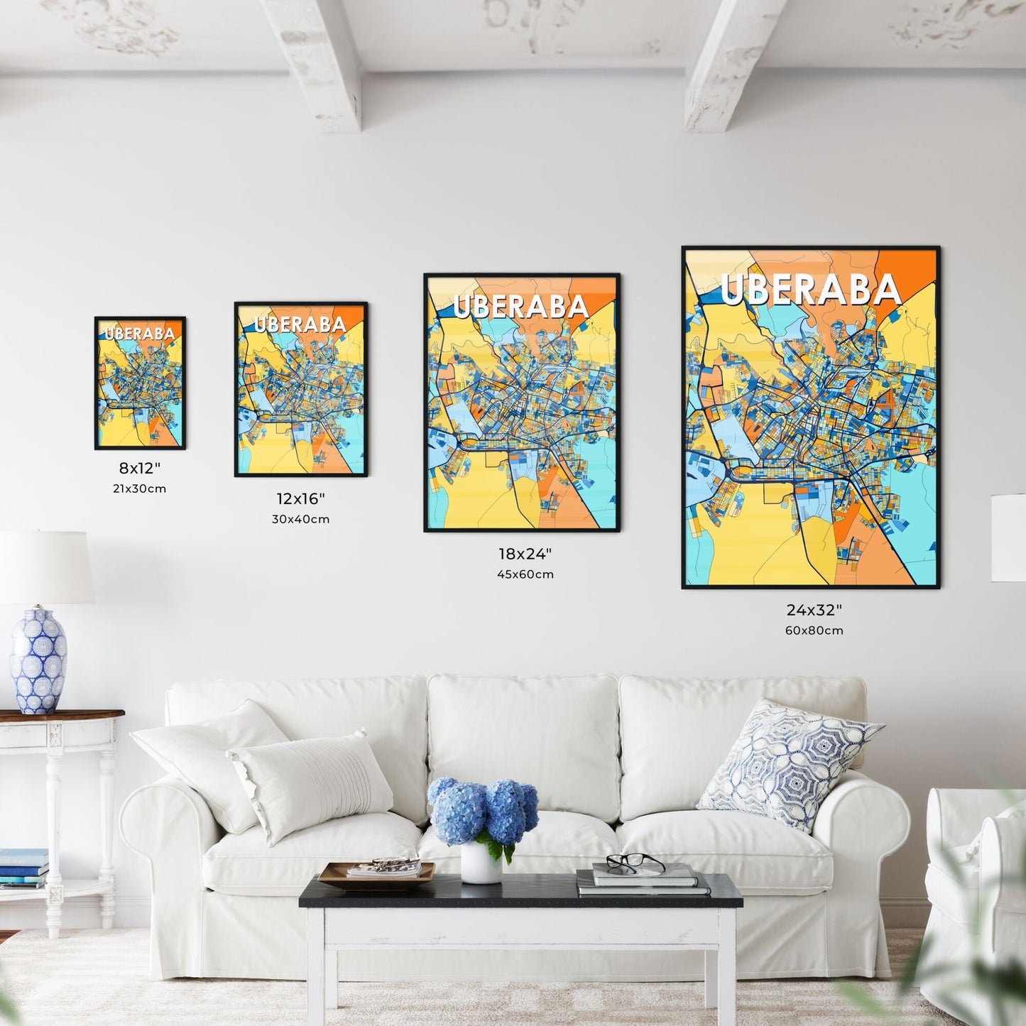 UBERABA BRAZIL Vibrant Colorful Art Map Poster Blue Orange