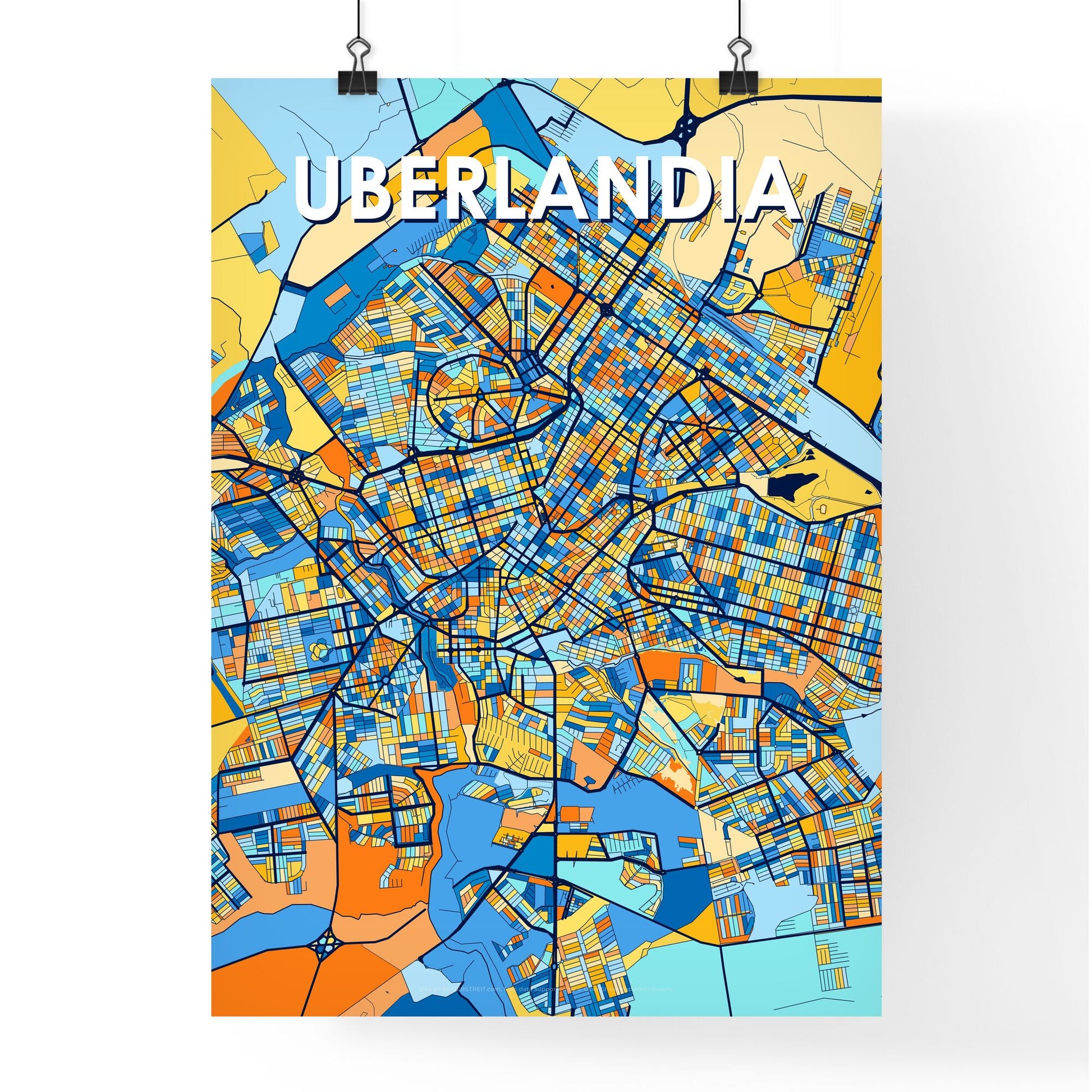 UBERLANDIA BRAZIL Vibrant Colorful Art Map Poster Blue Orange