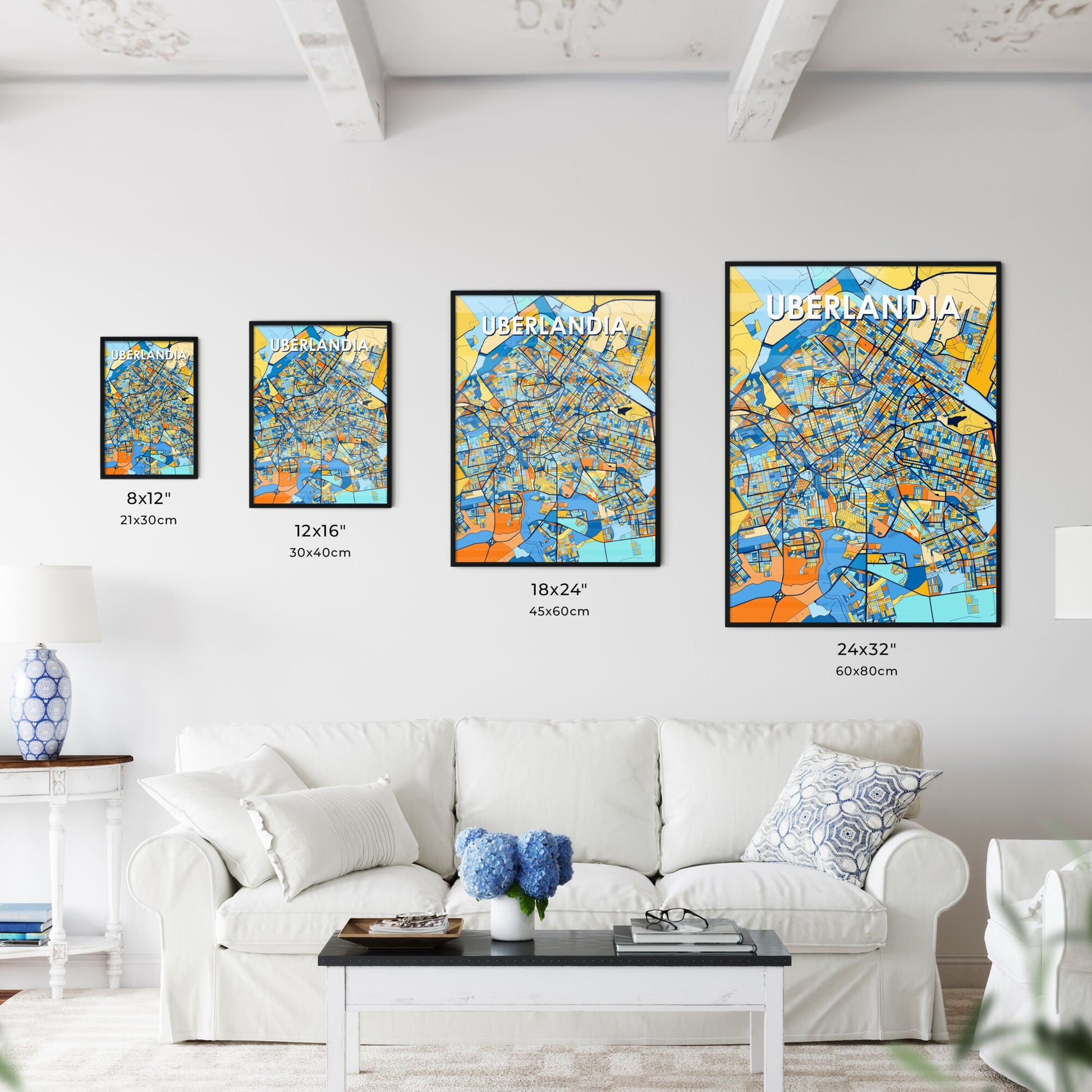 UBERLANDIA BRAZIL Vibrant Colorful Art Map Poster Blue Orange