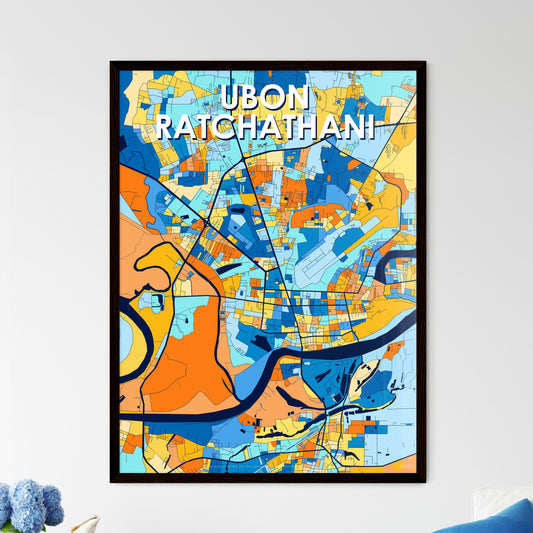 UBON RATCHATHANI THAILAND Vibrant Colorful Art Map Poster Blue Orange