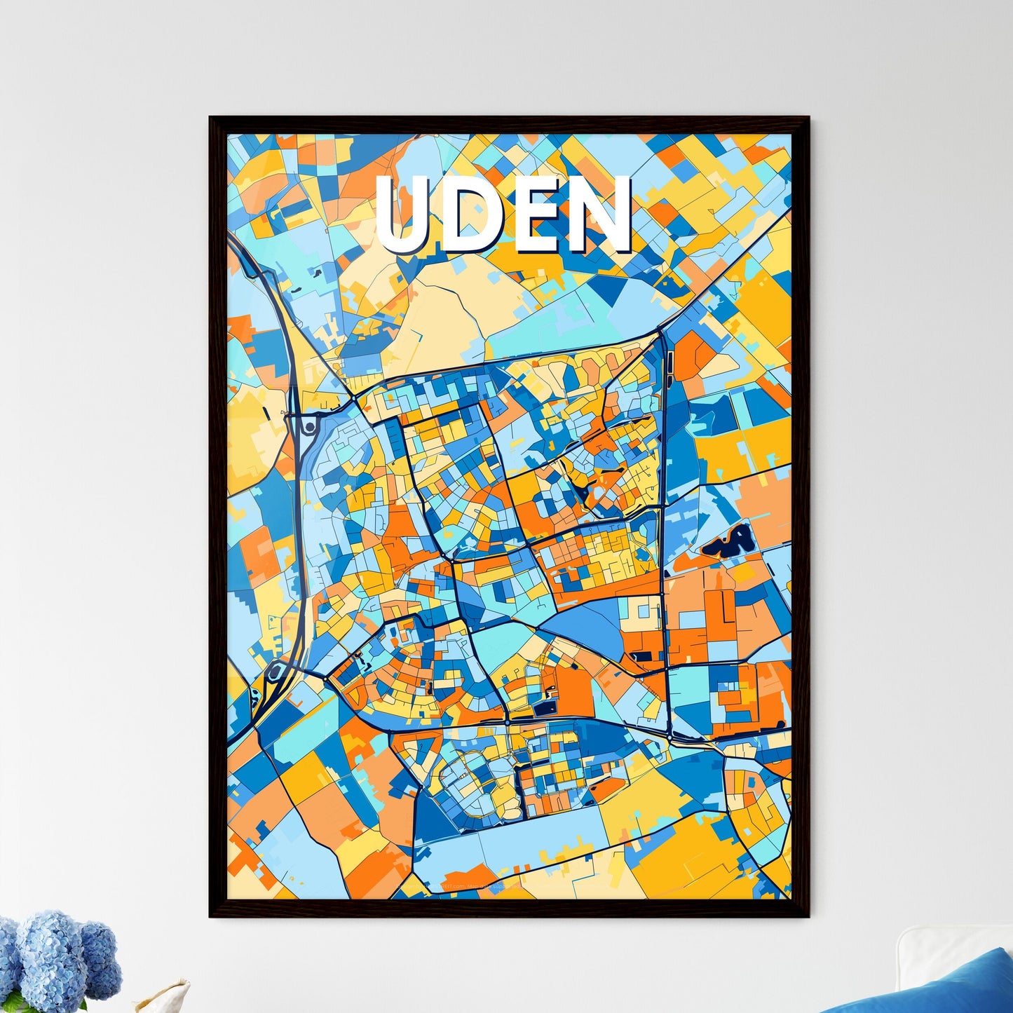 UDEN NETHERLANDS Vibrant Colorful Art Map Poster Blue Orange