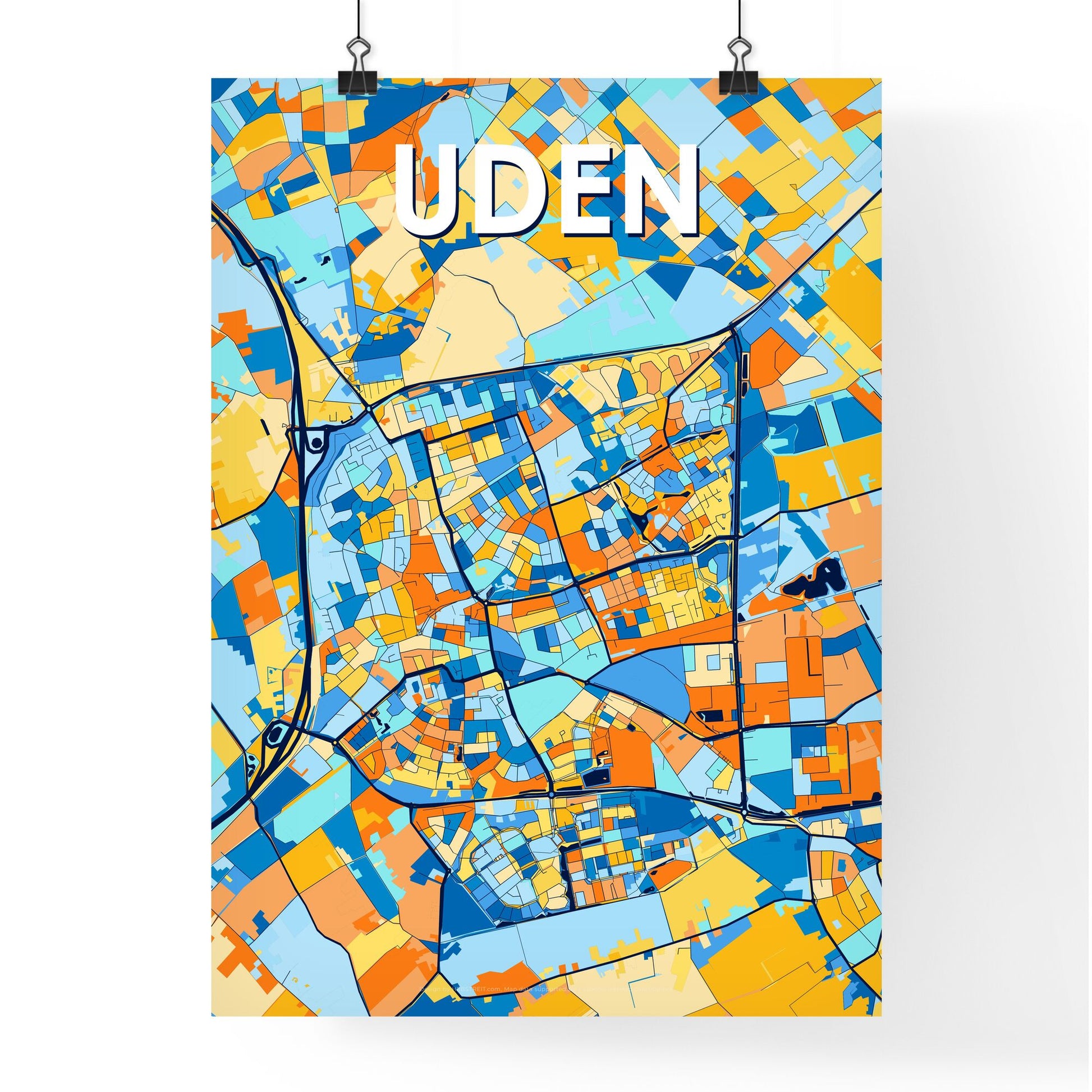 UDEN NETHERLANDS Vibrant Colorful Art Map Poster Blue Orange