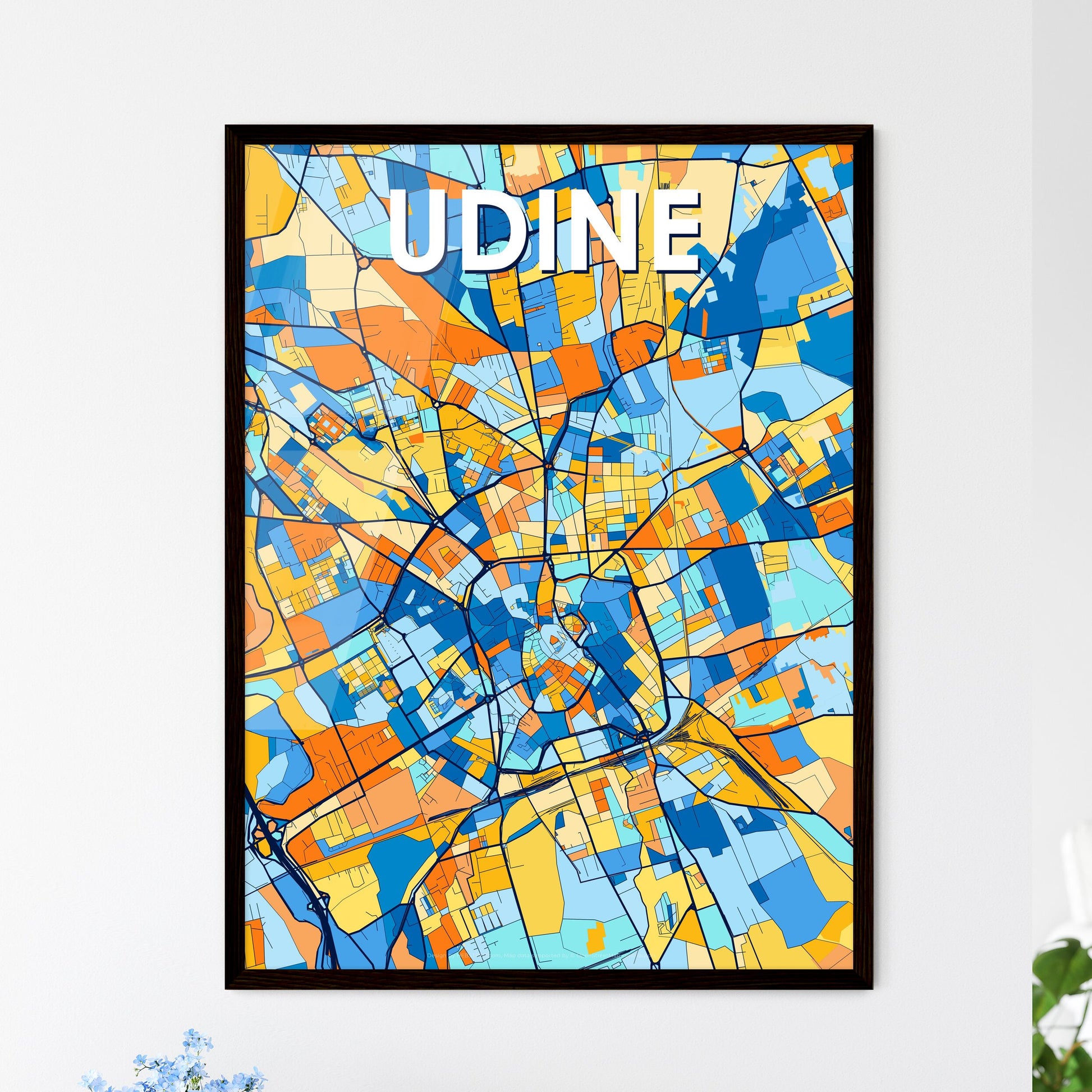 UDINE ITALY Vibrant Colorful Art Map Poster Blue Orange