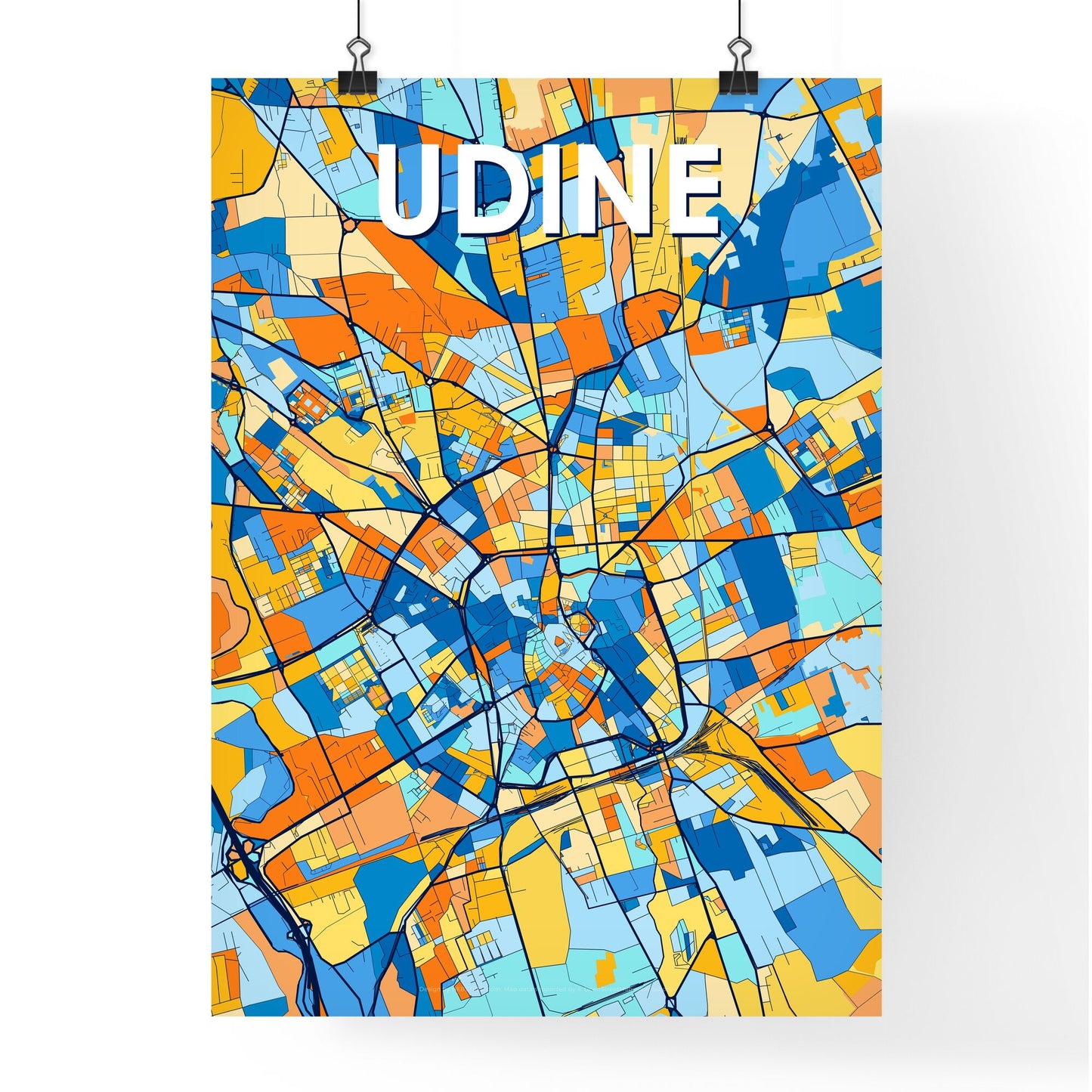 UDINE ITALY Vibrant Colorful Art Map Poster Blue Orange