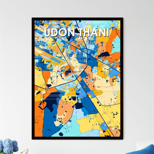 UDON THANI THAILAND Vibrant Colorful Art Map Poster Blue Orange