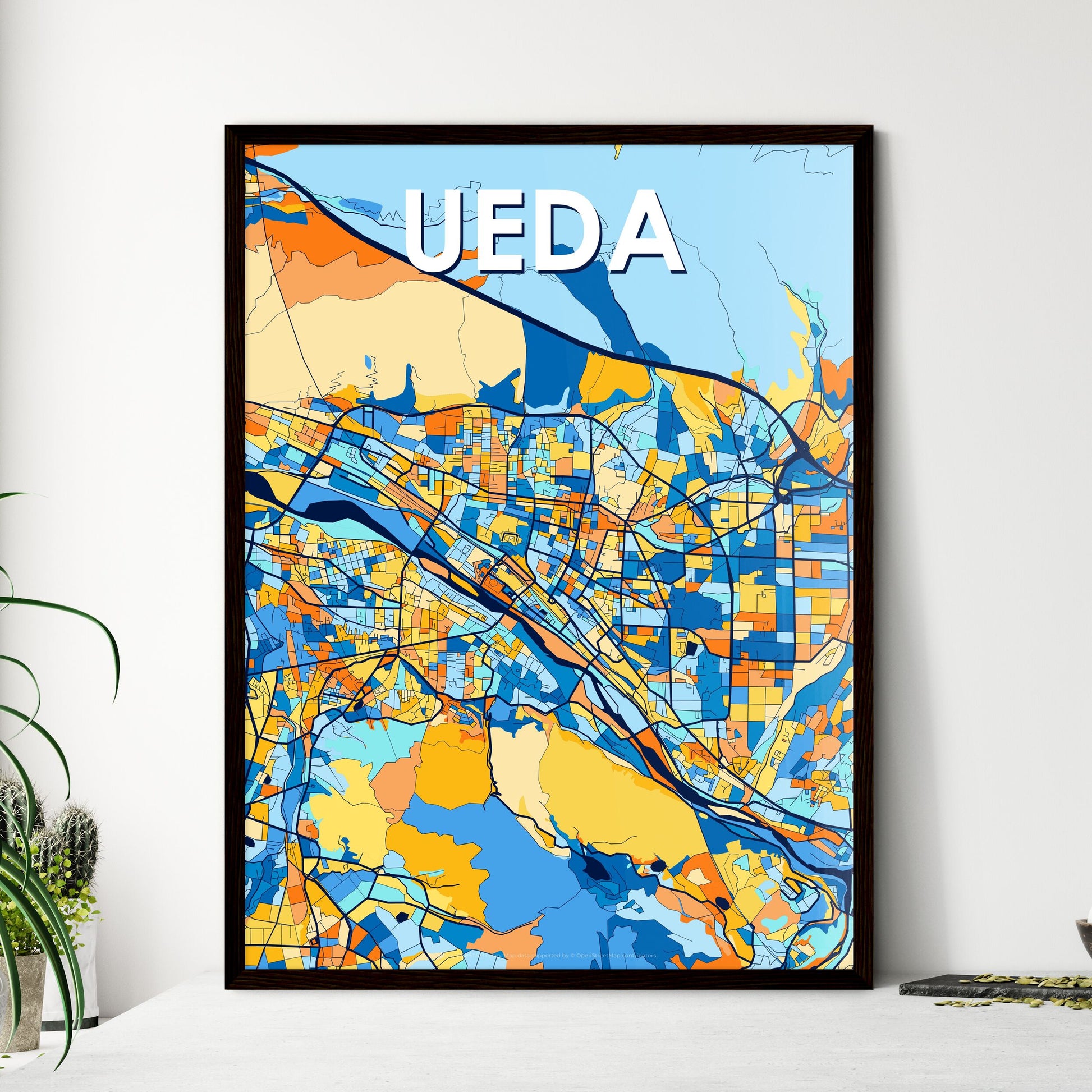 UEDA JAPAN Vibrant Colorful Art Map Poster Blue Orange